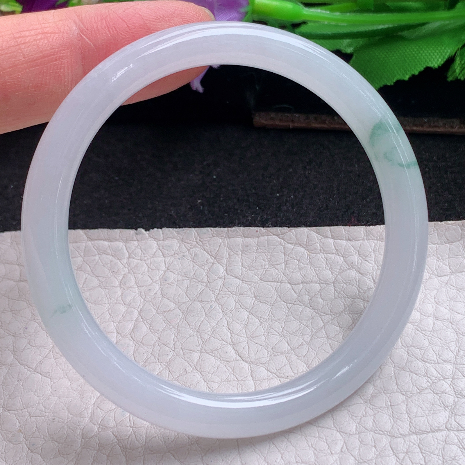 n小圈口51.3*6.5*6.8叮当镯 特色天然缅甸翡翠a货手镯飘花圆条美人镯