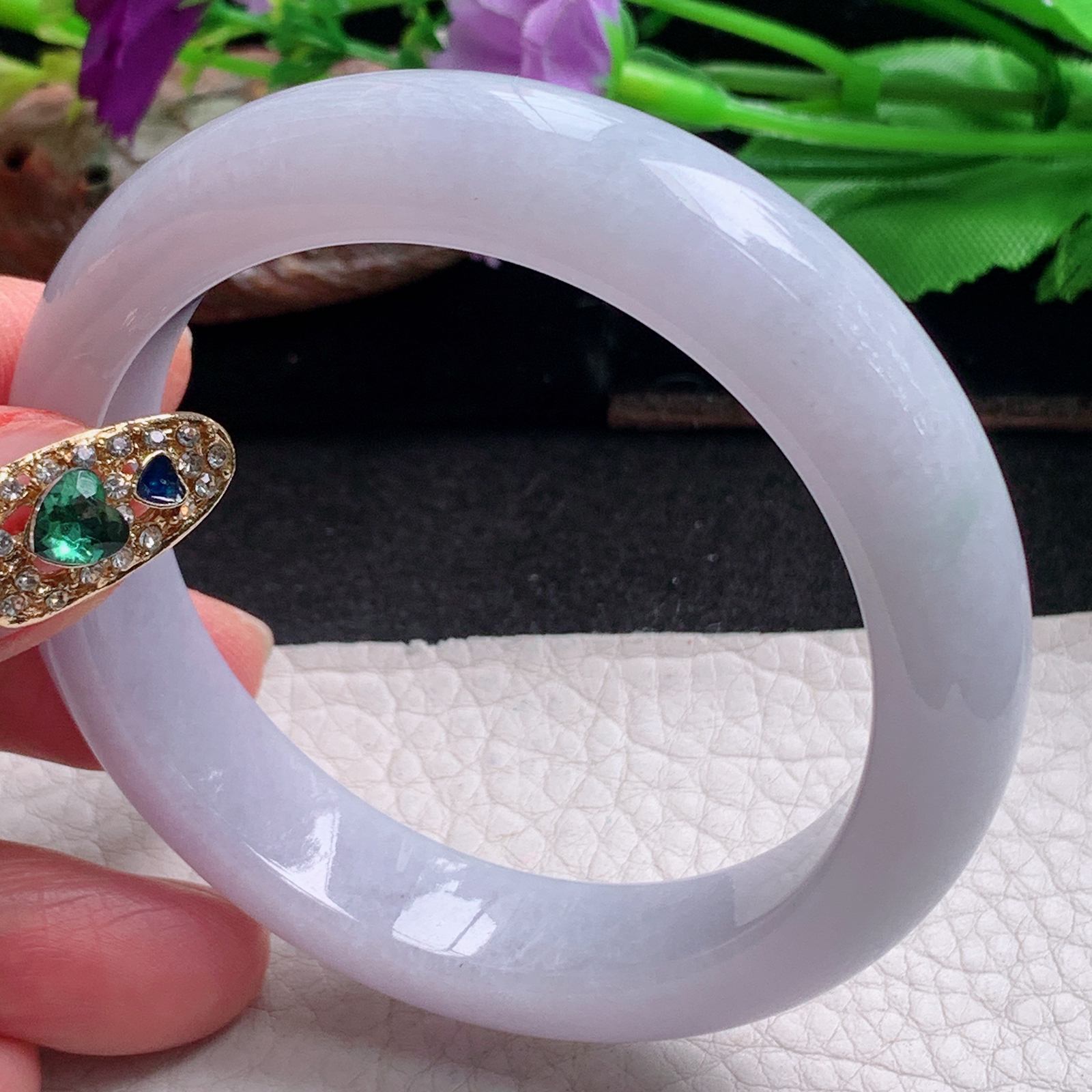 nr实拍53.5*12.5*8.3平安镯 天然缅甸翡翠a货手镯淡紫宽边正圈玉镯子