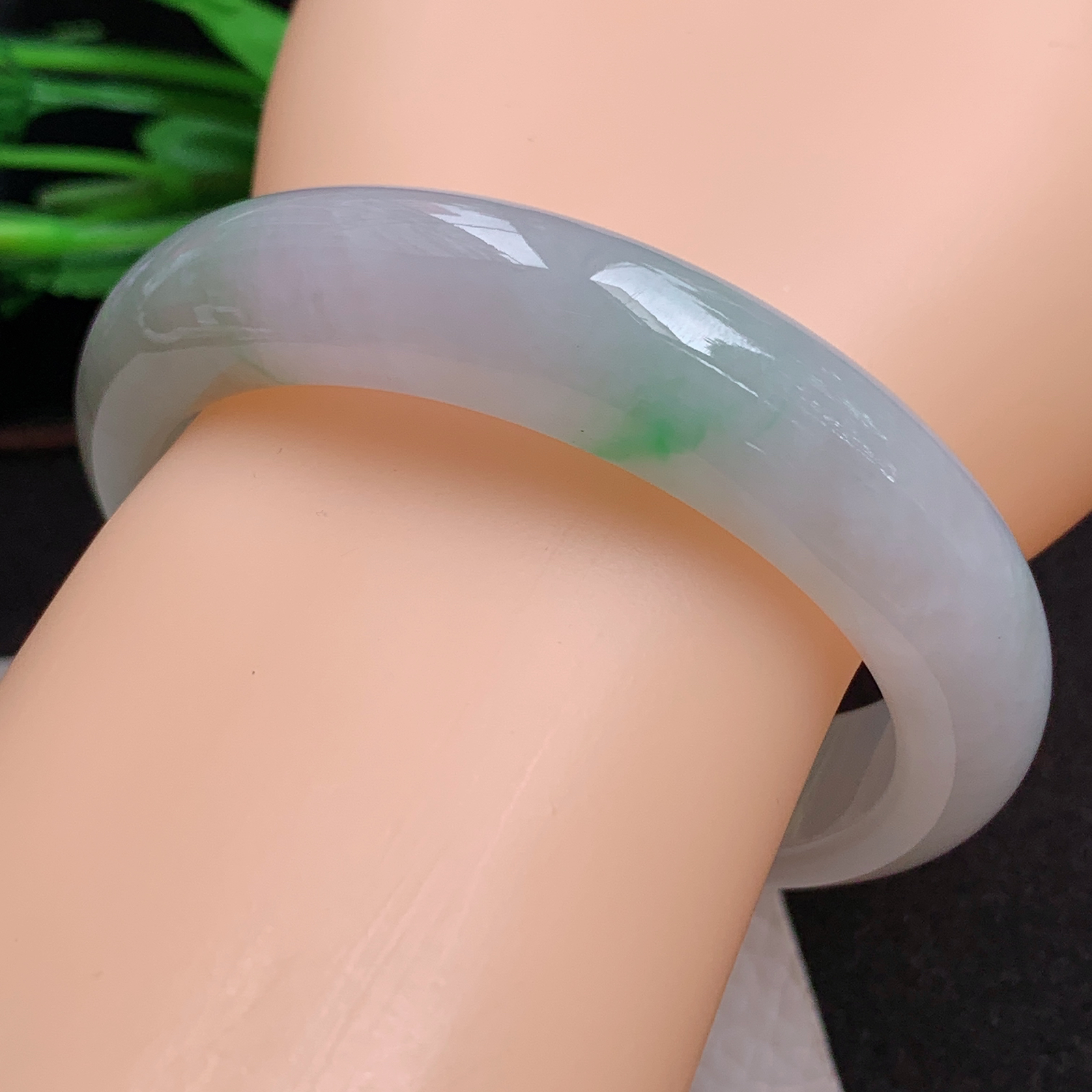 ll清爽款56.3*13.6*8.6平安镯 天然缅甸翡翠a货手镯飘绿正圈玉镯子