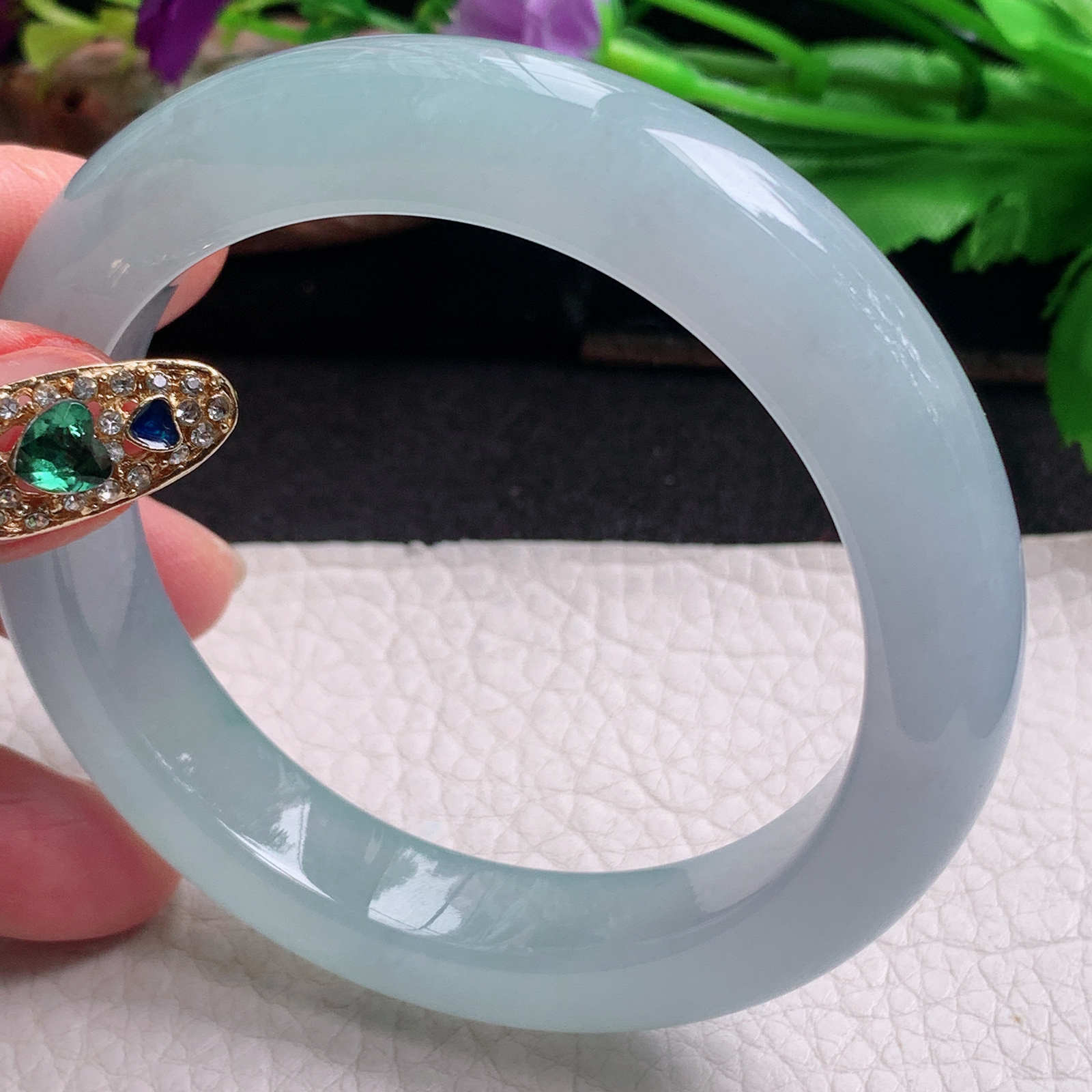 fx实拍57.5*12.3*10平安镯 天然缅甸翡翠a货手镯冰飘花厚装宽边正圈玉镯子