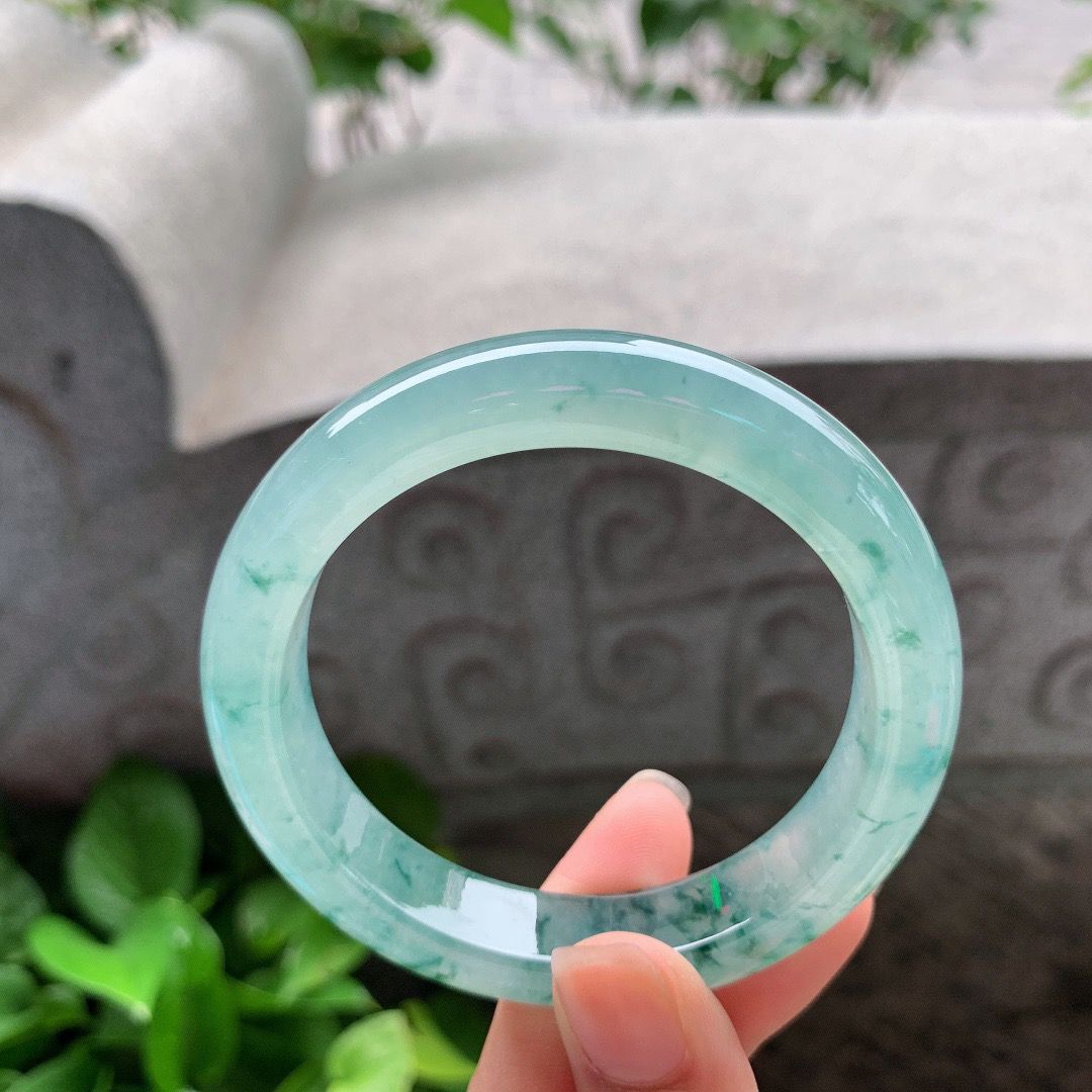 圈口54.8-12-8.7 【冰种飘花正圈手镯】正圈54 55可戴