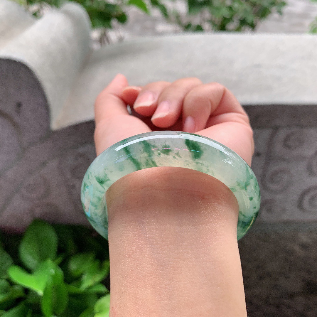 小圈口 52.2-13.1-8.9【冰种飘花正圈手镯】正圈52 53可戴