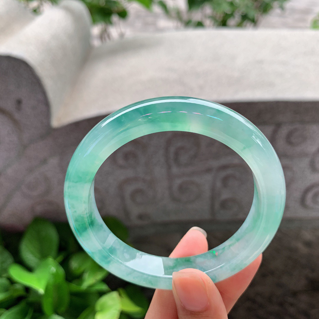 圈口 57-11.7-9.1【冰种飘绿花正圈手镯】正圈57 58可戴