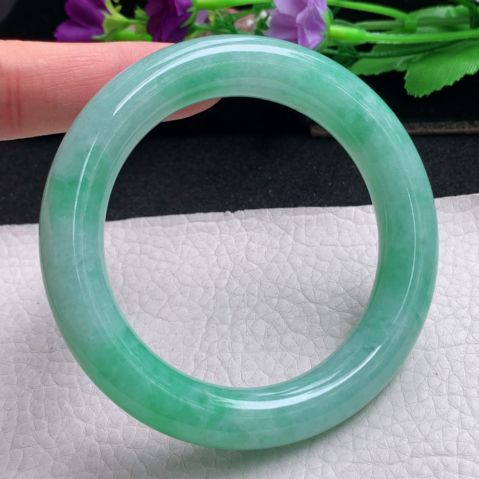 ll甜美大气款56.5*12.3*11.5胖圆镯 天然缅甸翡翠a货手镯辣绿圆条正圈玉镯子