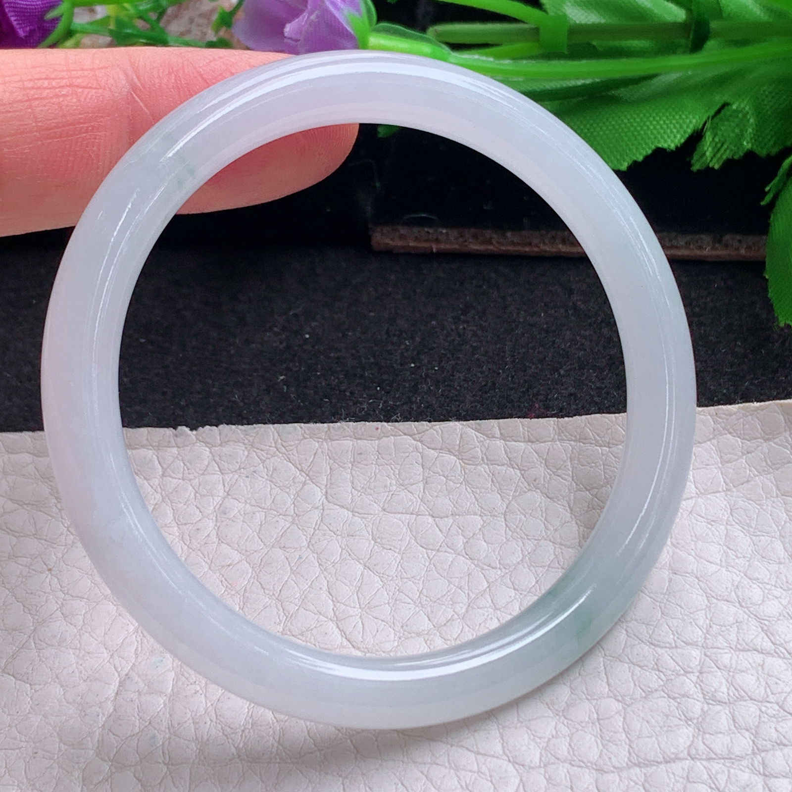 n小圈口51.3*6.5*6.8叮当镯 特色天然缅甸翡翠a货手镯飘花圆条美人镯