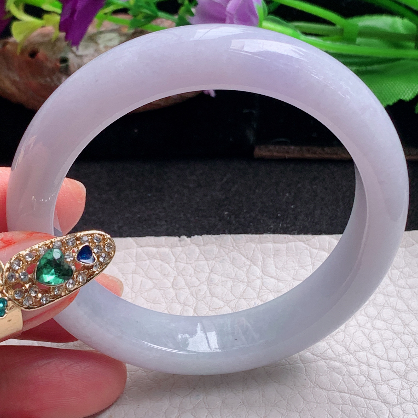 nr实拍53.5*12.5*8.3平安镯 天然缅甸翡翠a货手镯淡紫宽边正圈玉镯子