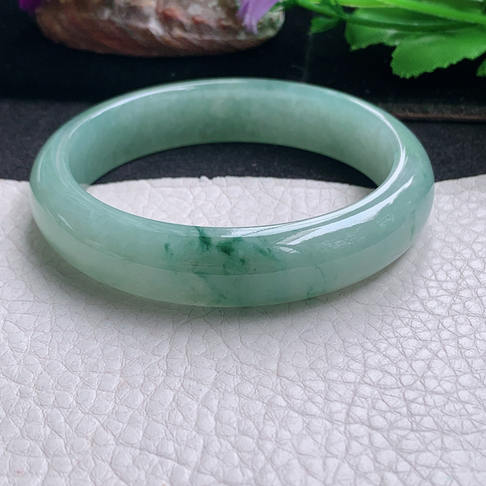 ll飘逸款57.3*13.5*7.5平安镯 天然缅甸翡翠a货手镯冰飘花正圈玉镯子