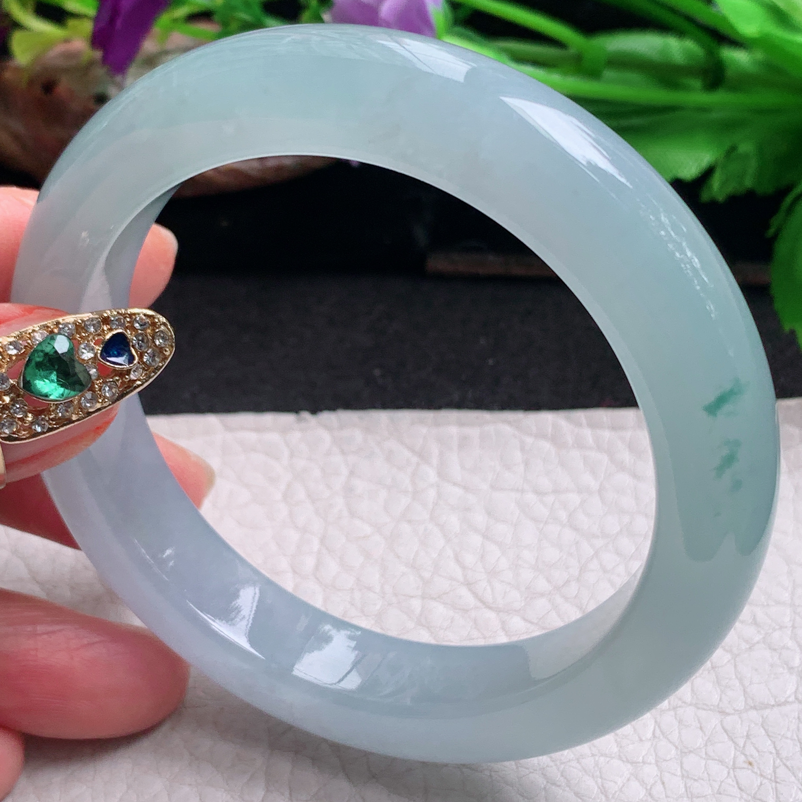 fx实拍57.5*12.3*10平安镯 天然缅甸翡翠a货手镯冰飘花厚装宽边正圈玉镯子