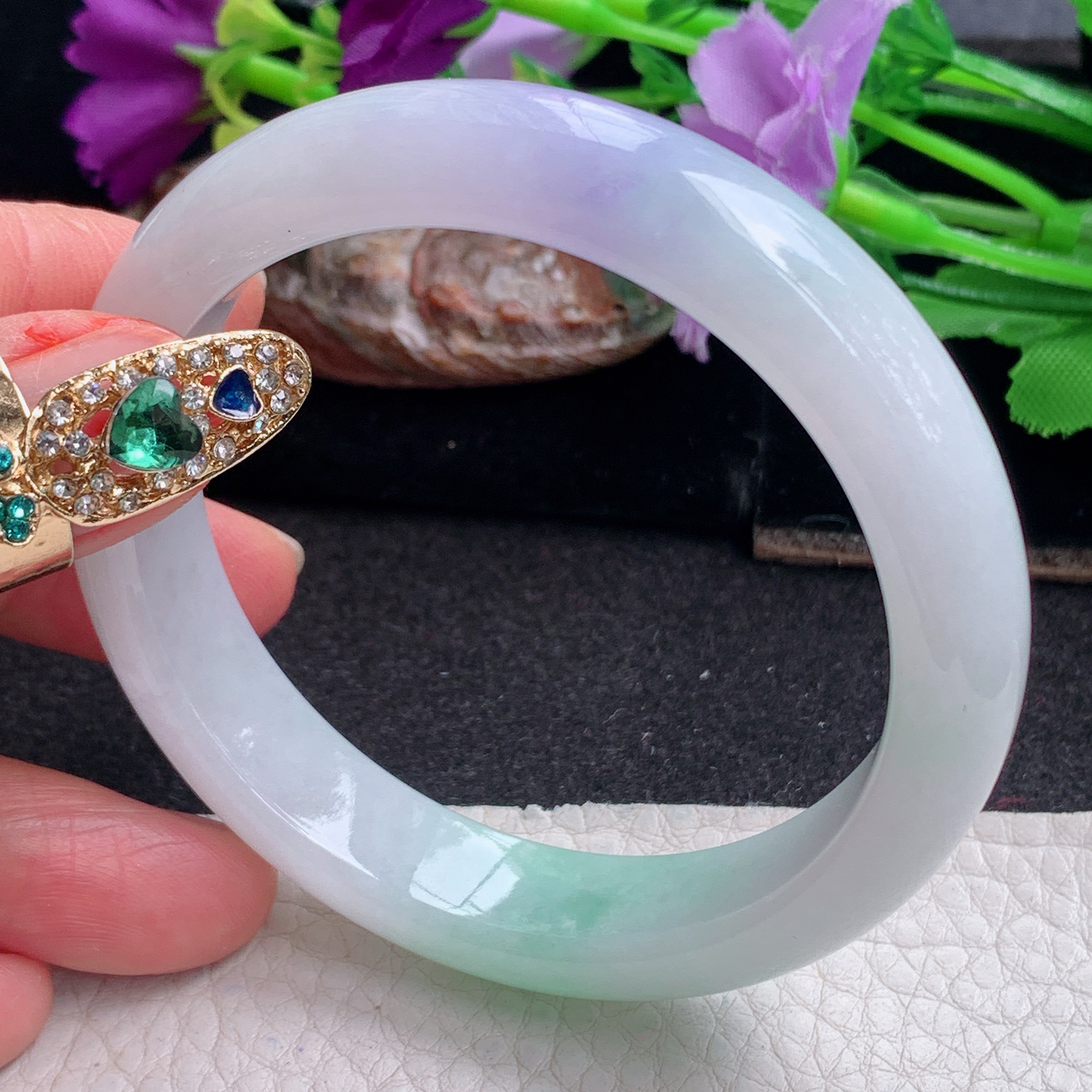 xx梦幻款55*12.3*7.8平安镯 天然缅甸翡翠a货手镯春带彩正圈玉镯子