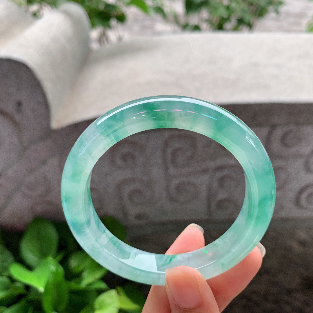 圈口 57-11.7-9.1【冰种飘绿花正圈手镯】正圈57 58可戴