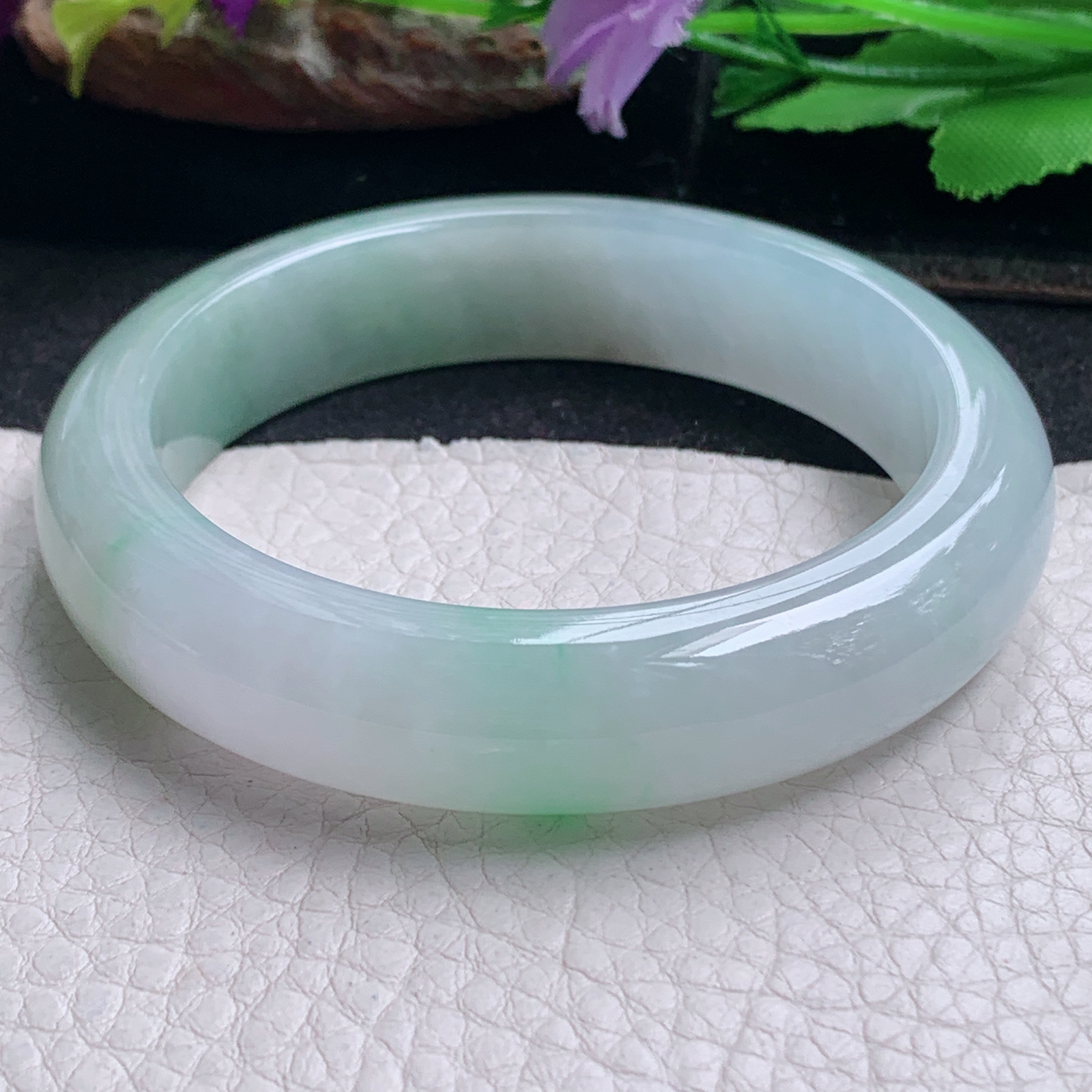 ll清爽款56.3*13.6*8.6平安镯 天然缅甸翡翠a货手镯飘绿正圈玉镯子