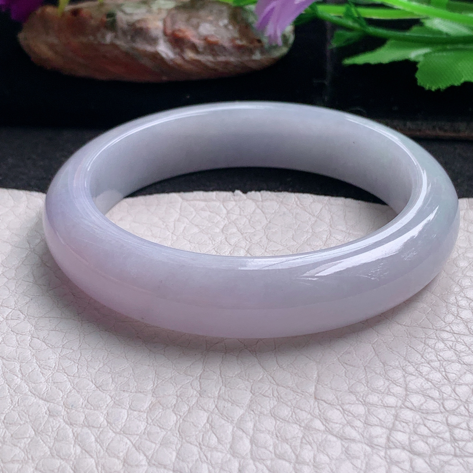 nr实拍53.5*12.5*8.3平安镯 天然缅甸翡翠a货手镯淡紫宽边正圈玉镯子