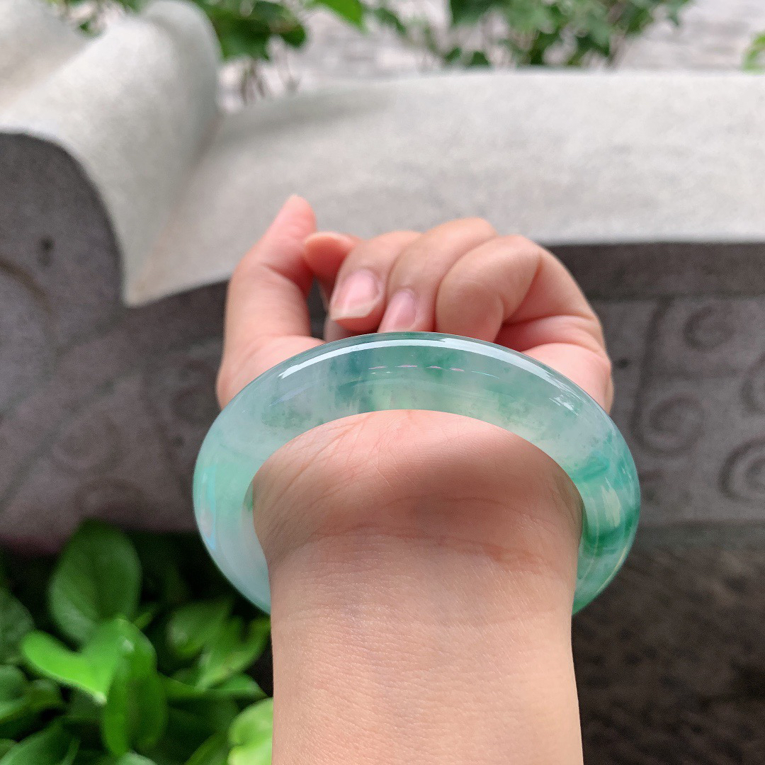 圈口 57-11.7-9.1【冰种飘绿花正圈手镯】正圈57 58可戴