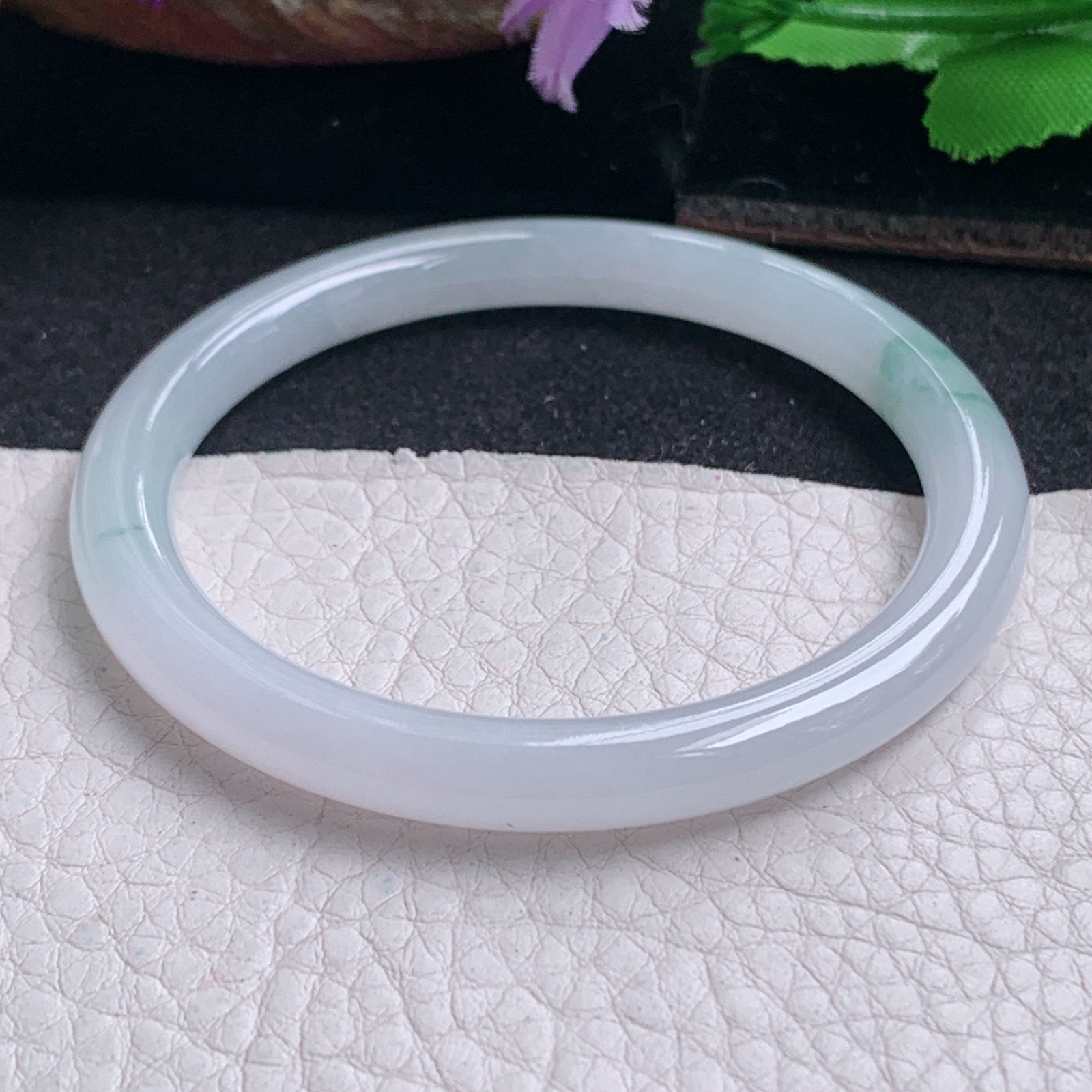 n小圈口51.3*6.5*6.8叮当镯 特色天然缅甸翡翠a货手镯飘花圆条美人镯