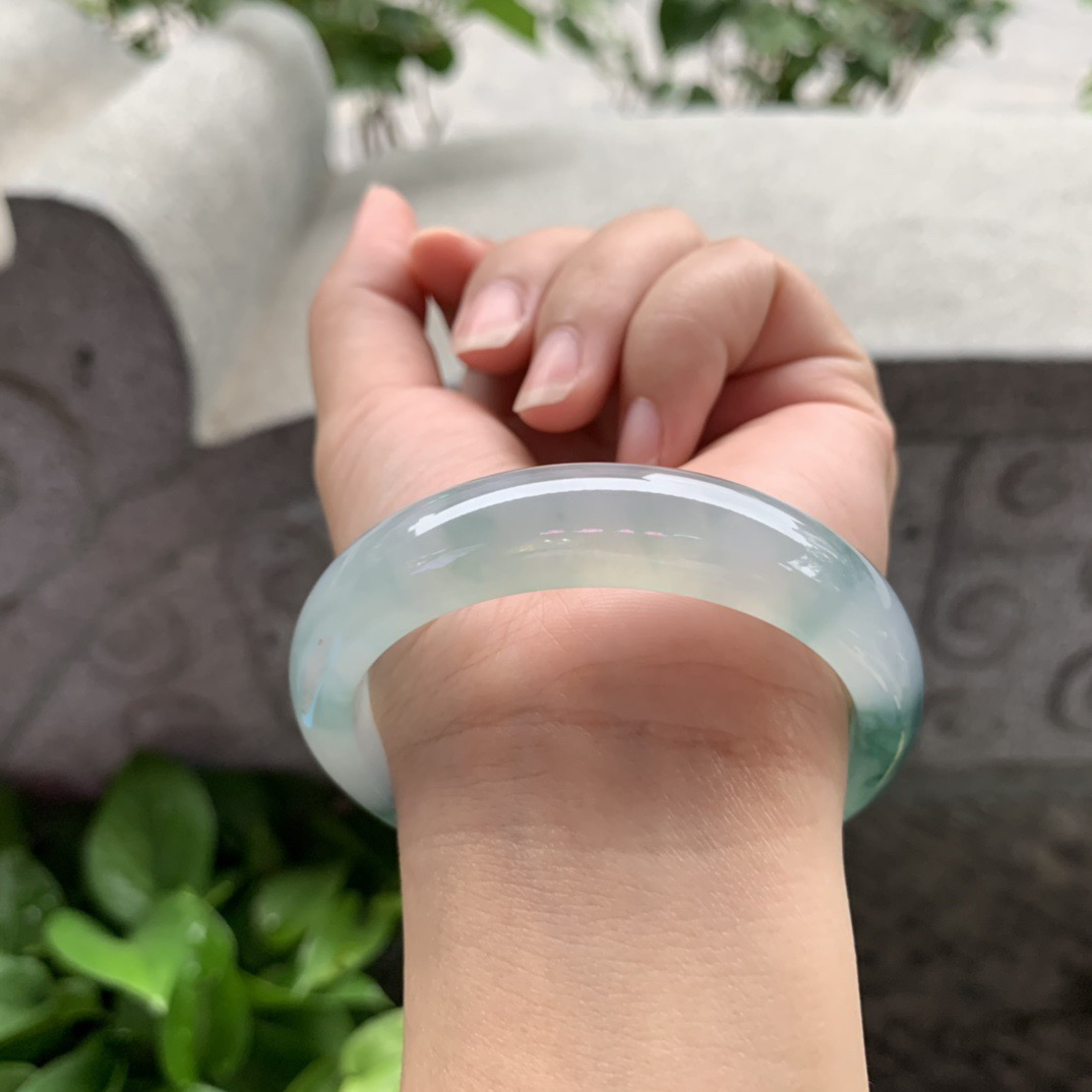 圈口55.4-12.8-7.7 【冰种飘花正圈手镯】正圈55 56可戴