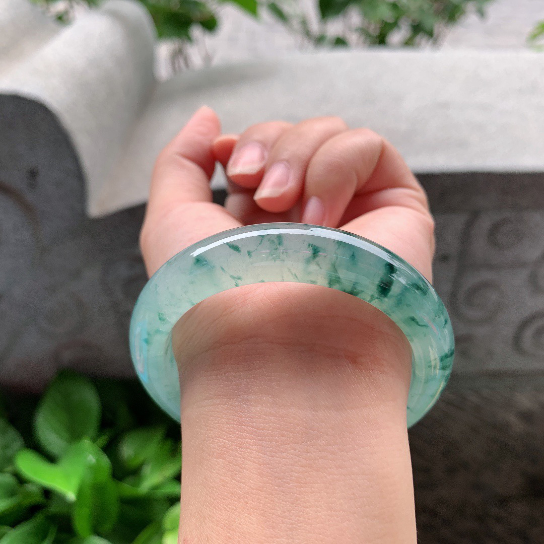 圈口54.8-12-8.7 【冰种飘花正圈手镯】正圈54 55可戴