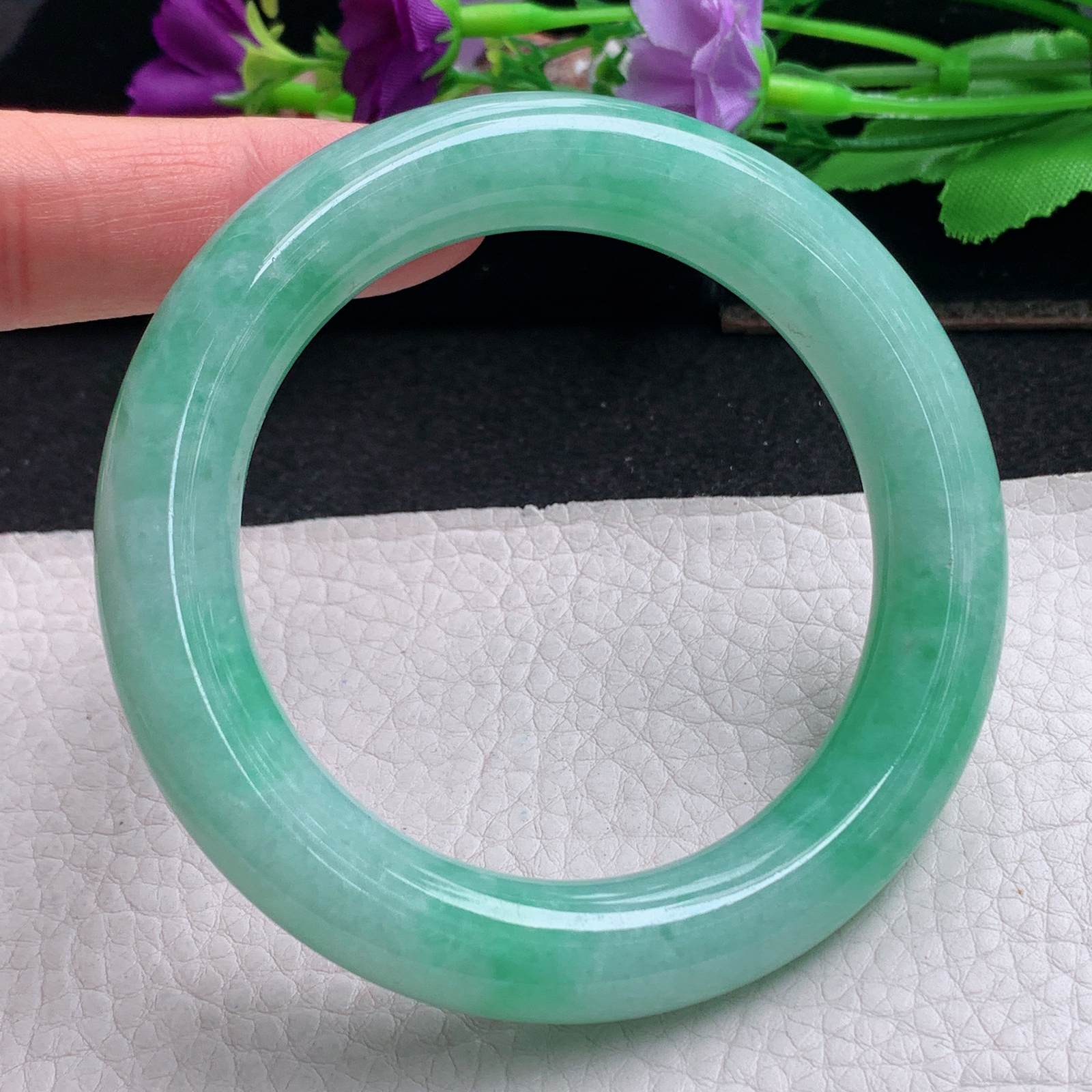 ll甜美大气款56.5*12.3*11.5胖圆镯 天然缅甸翡翠a货手镯辣绿圆条正圈玉镯子