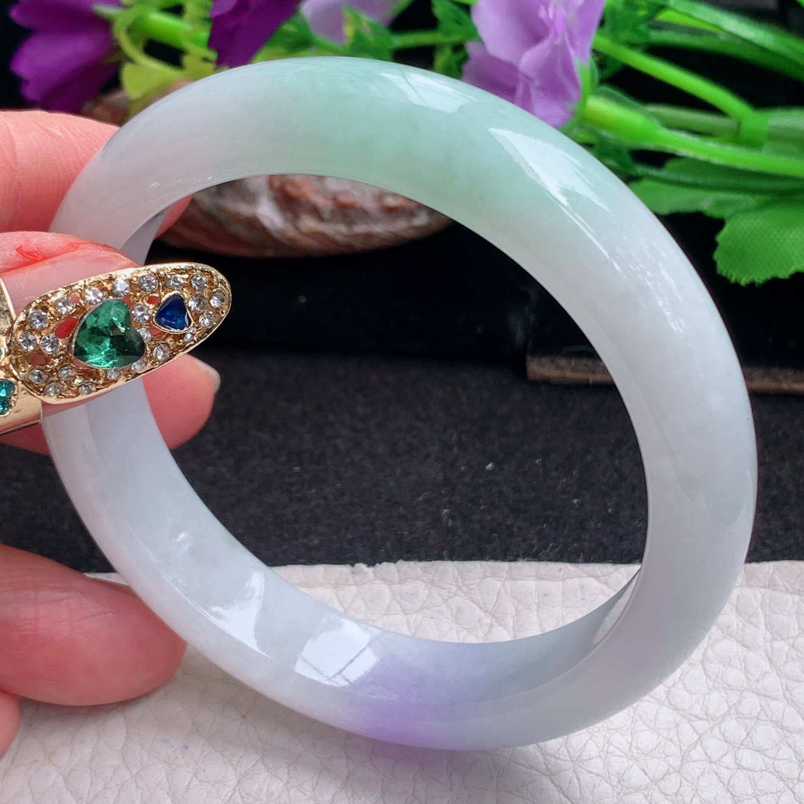 xx梦幻款55*12.3*7.8平安镯 天然缅甸翡翠a货手镯春带彩正圈玉镯子