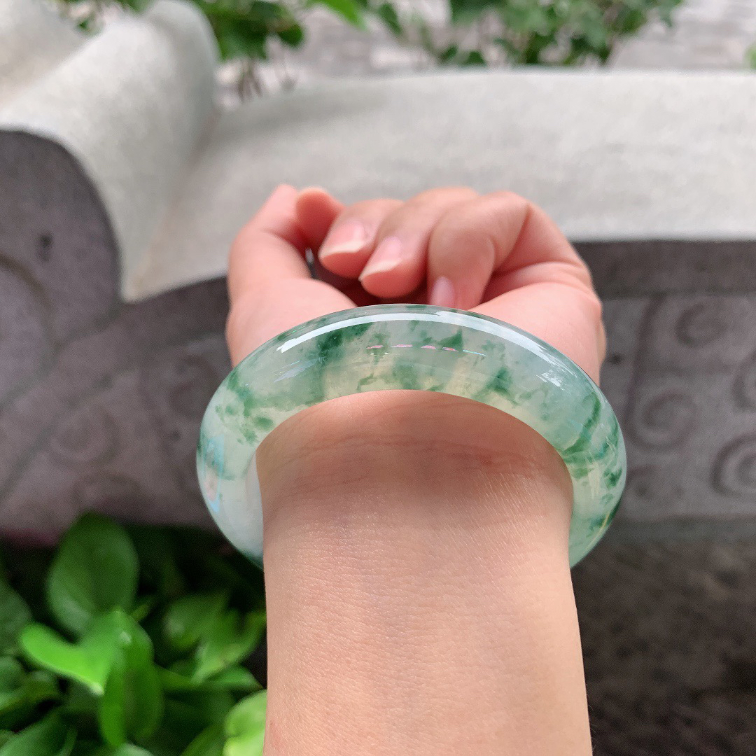 小圈口 52.2-13.1-8.9【冰种飘花正圈手镯】正圈52 53可戴