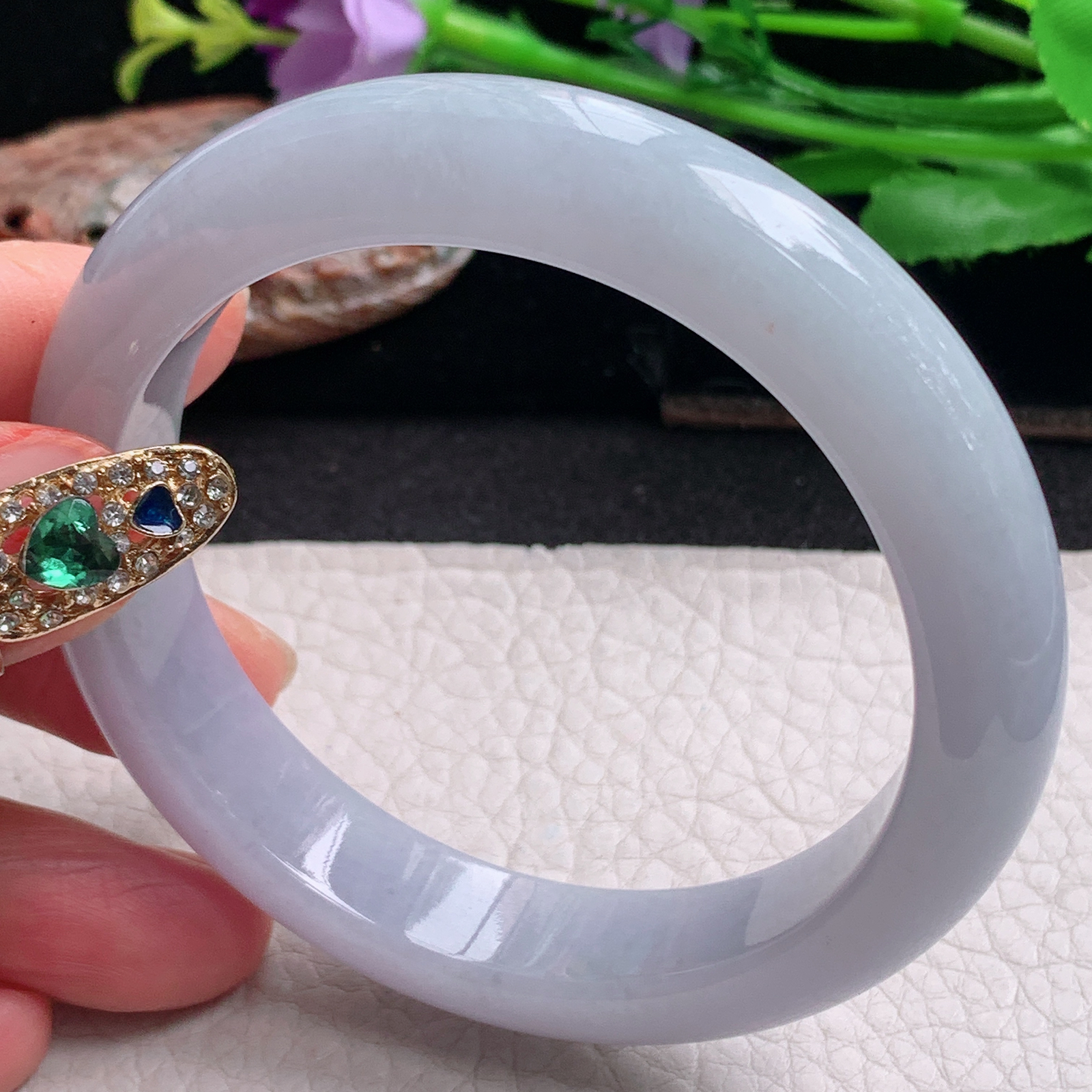 ee实拍57*12.5*9平安镯 天然缅甸翡翠a货手镯淡紫宽边正圈玉镯子