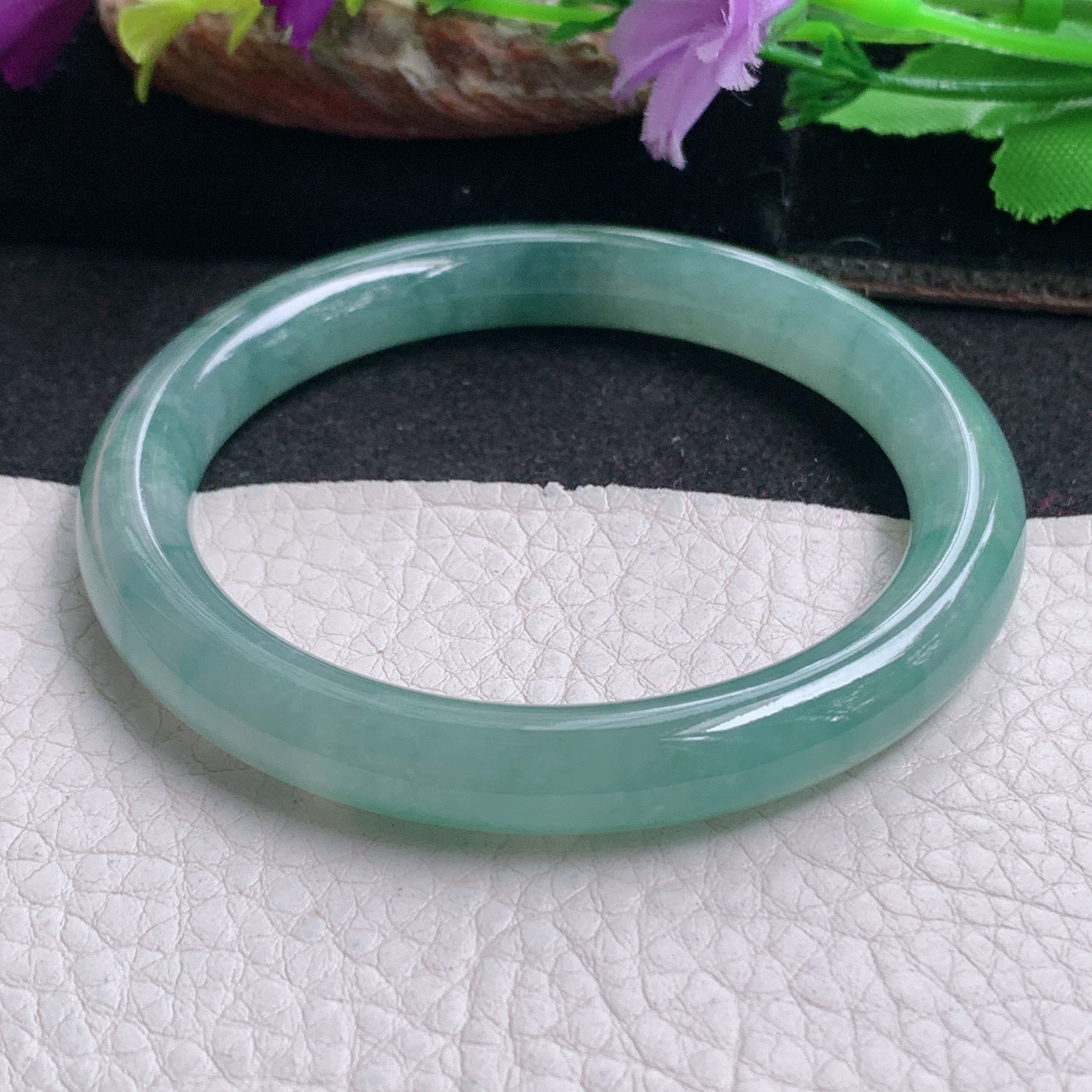 n实拍54*8.8*8.5美人镯 特色天然缅甸翡翠a货手镯晴水飘花圆条叮当镯