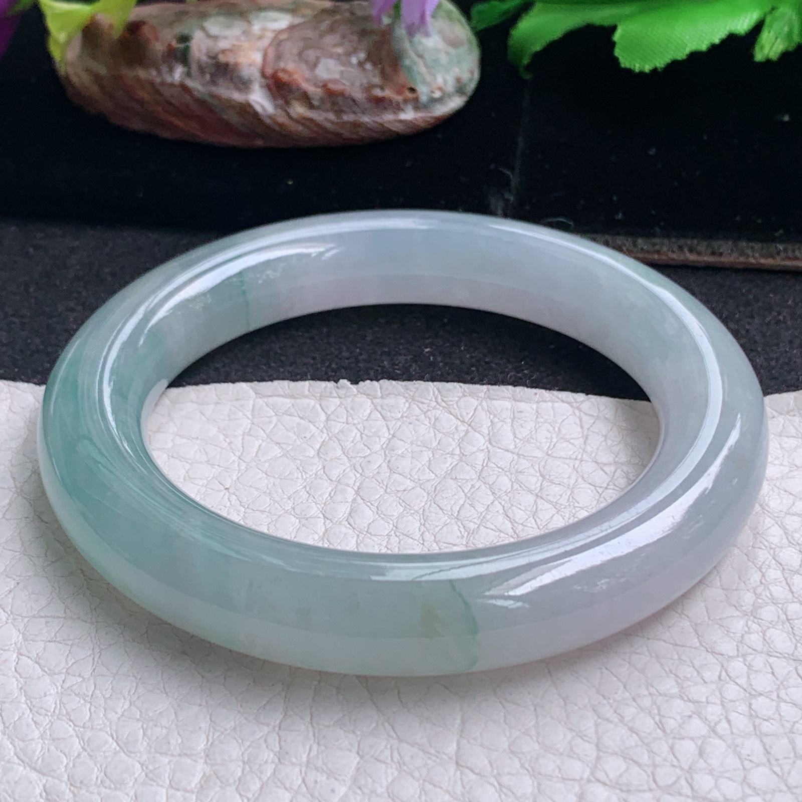 ll招财款56*11.5胖圆镯 天然缅甸翡翠a货手镯半山水圆条正圈玉镯子