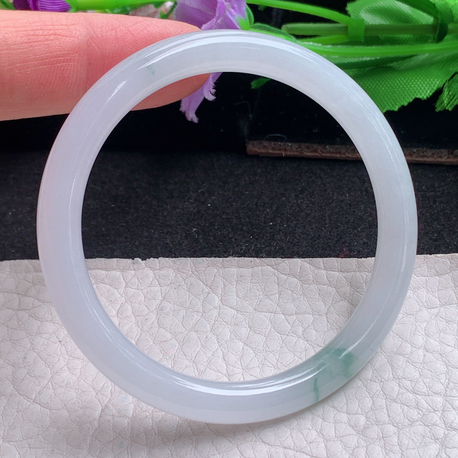 n小圈口51.3*6.5*6.8叮当镯 特色天然缅甸翡翠a货手镯飘花圆条美人镯