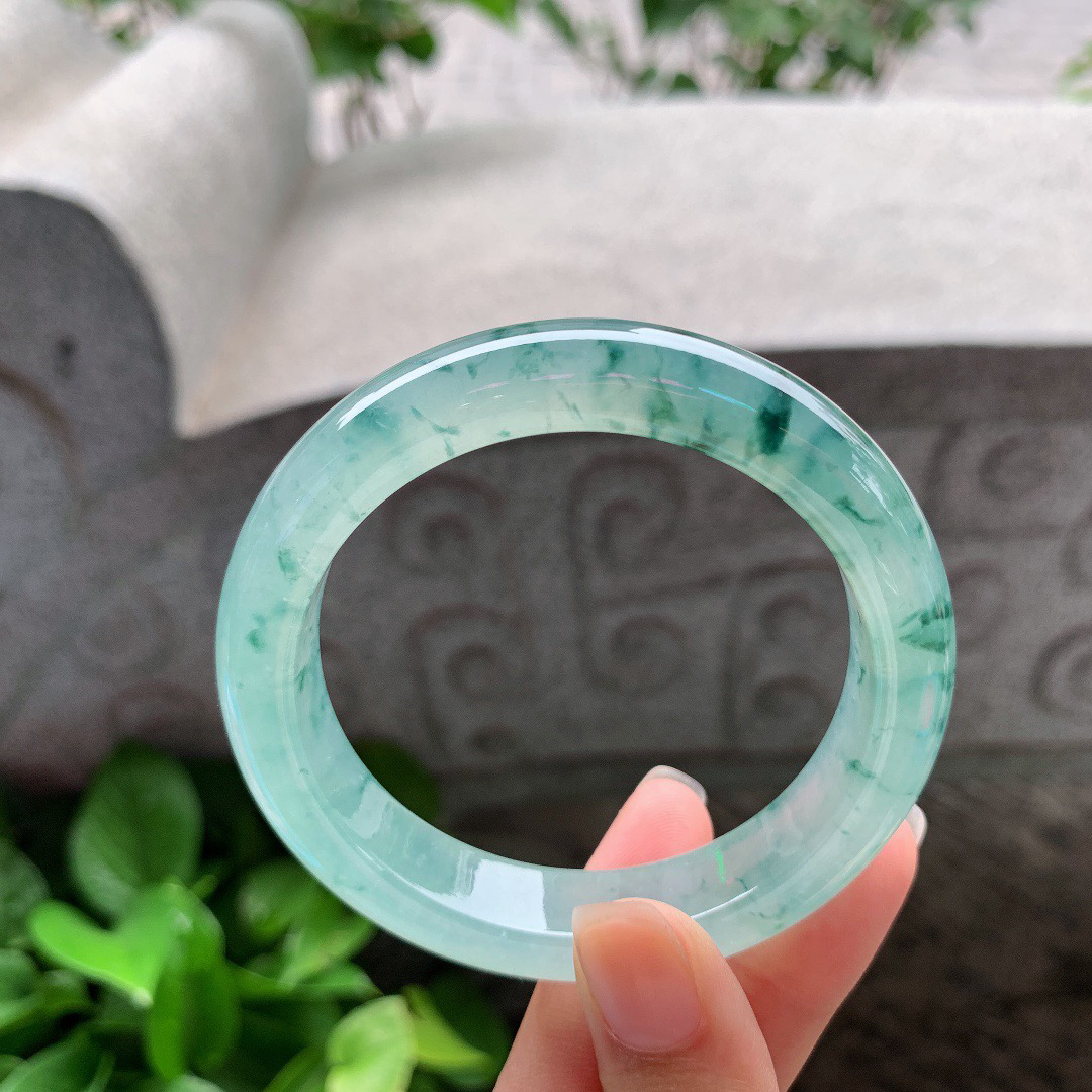 圈口54.8-12-8.7 【冰种飘花正圈手镯】正圈54 55可戴