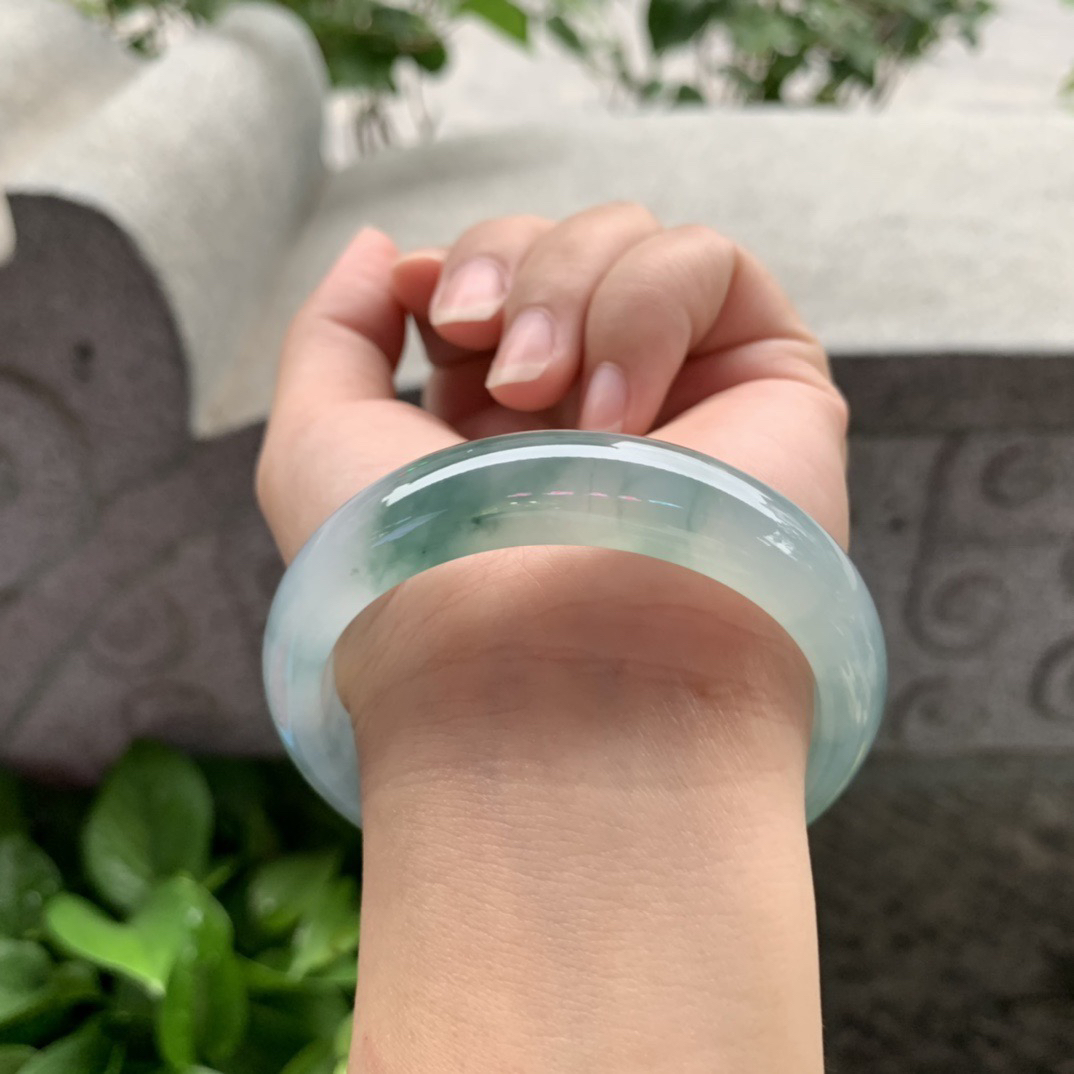 圈口55.4-12.8-7.7 【冰种飘花正圈手镯】正圈55 56可戴