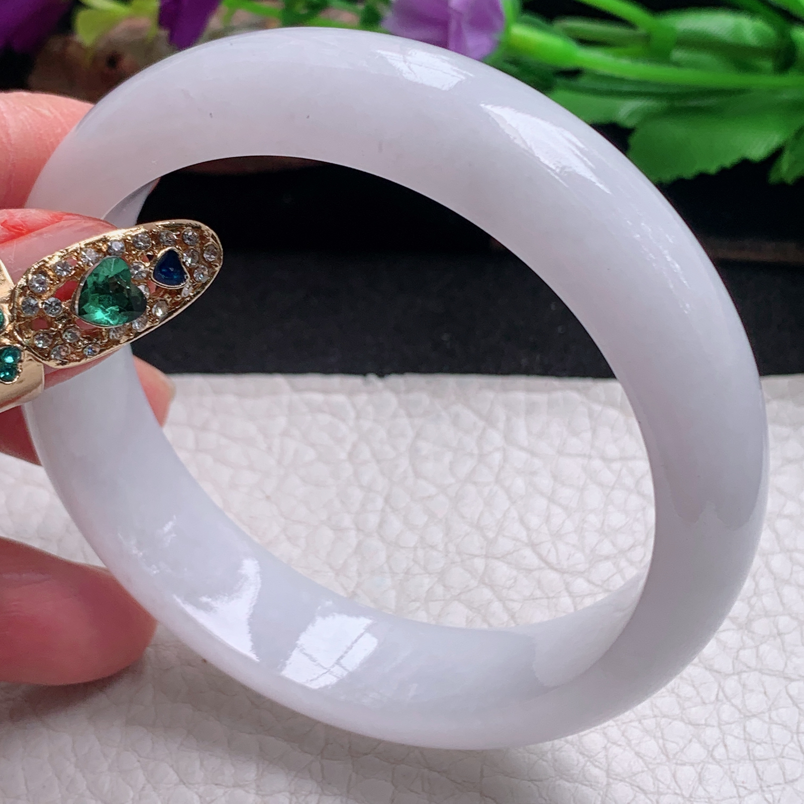 nr淡雅款59*14.8*8.3平安镯 天然缅甸翡翠a货手镯清新宽边正圈玉镯子