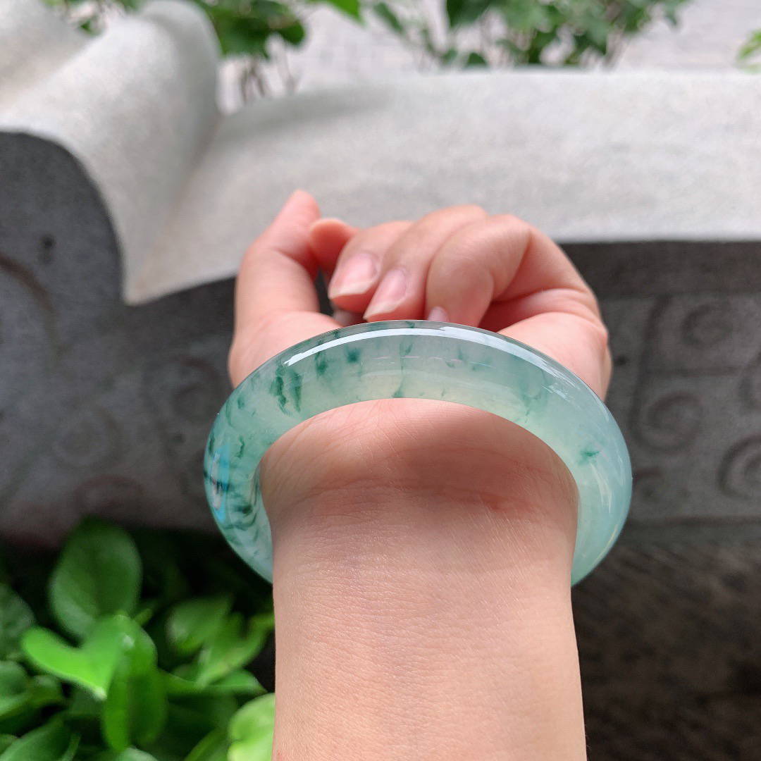 圈口54.8-12-8.7 【冰种飘花正圈手镯】正圈54 55可戴