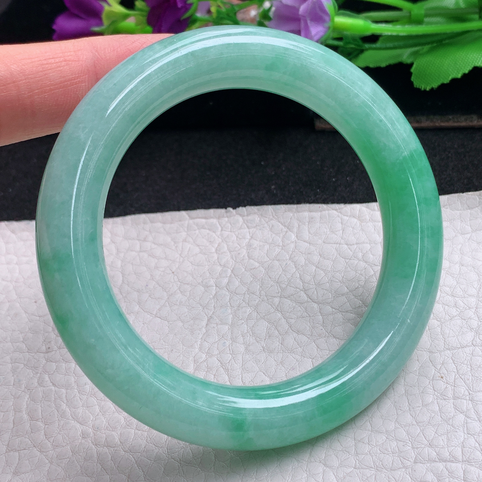 ll甜美大气款56.5*12.3*11.5胖圆镯 天然缅甸翡翠a货手镯辣绿圆条正圈玉镯子