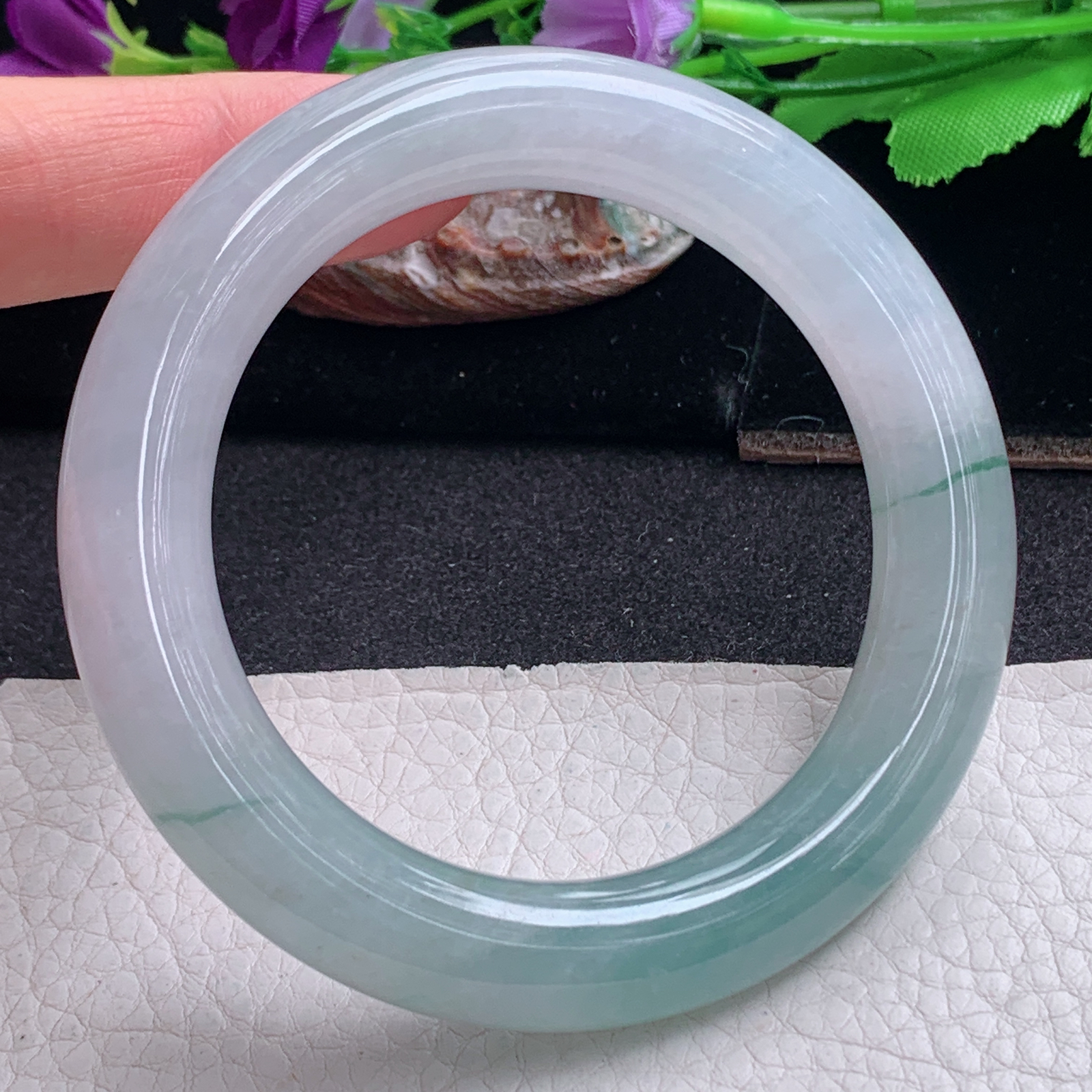 ll招财款56*11.5胖圆镯 天然缅甸翡翠a货手镯半山水圆条正圈玉镯子