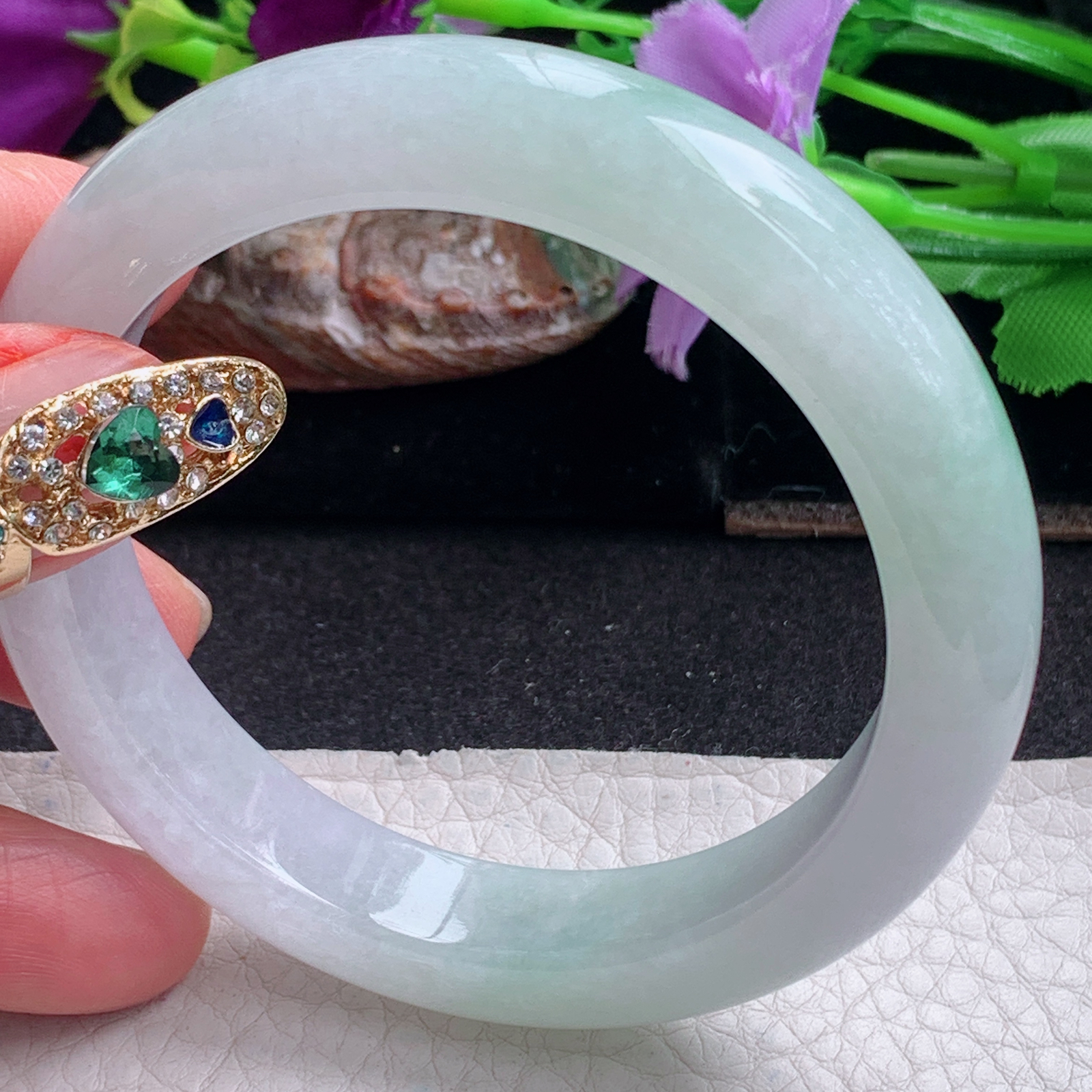 hy实拍56*12.2*8.8平安镯 天然缅甸翡翠a货手镯清新正圈玉镯子