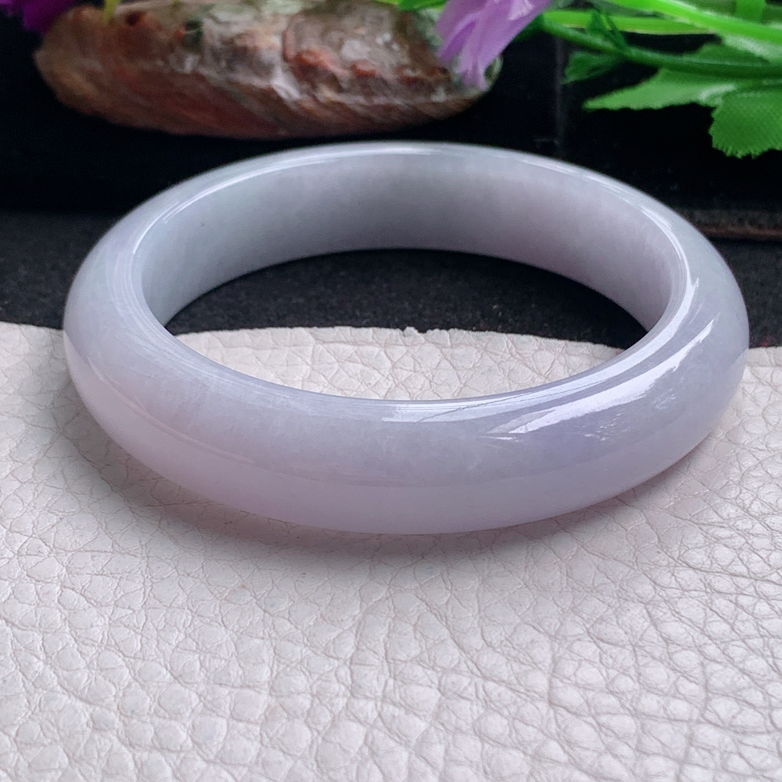 nr实拍53.5*12.5*8.3平安镯 天然缅甸翡翠a货手镯淡紫宽边正圈玉镯子