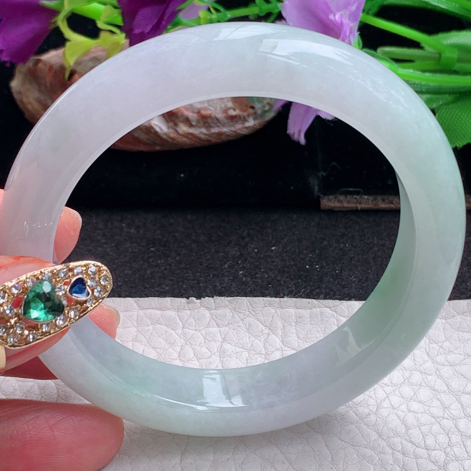 hy实拍56*12.2*8.8平安镯 天然缅甸翡翠a货手镯清新正圈玉镯子