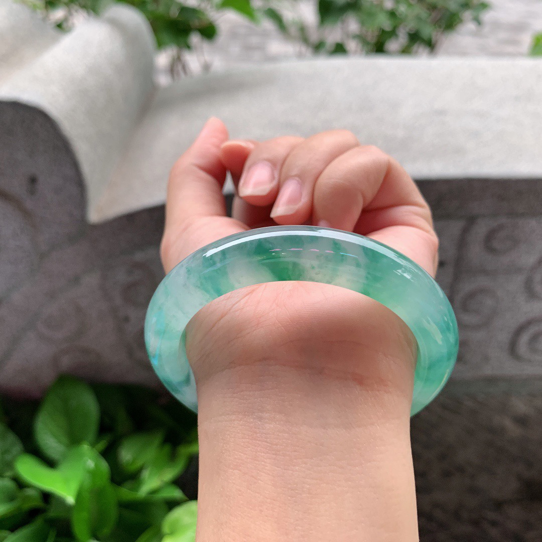 圈口 57-11.7-9.1【冰种飘绿花正圈手镯】正圈57 58可戴