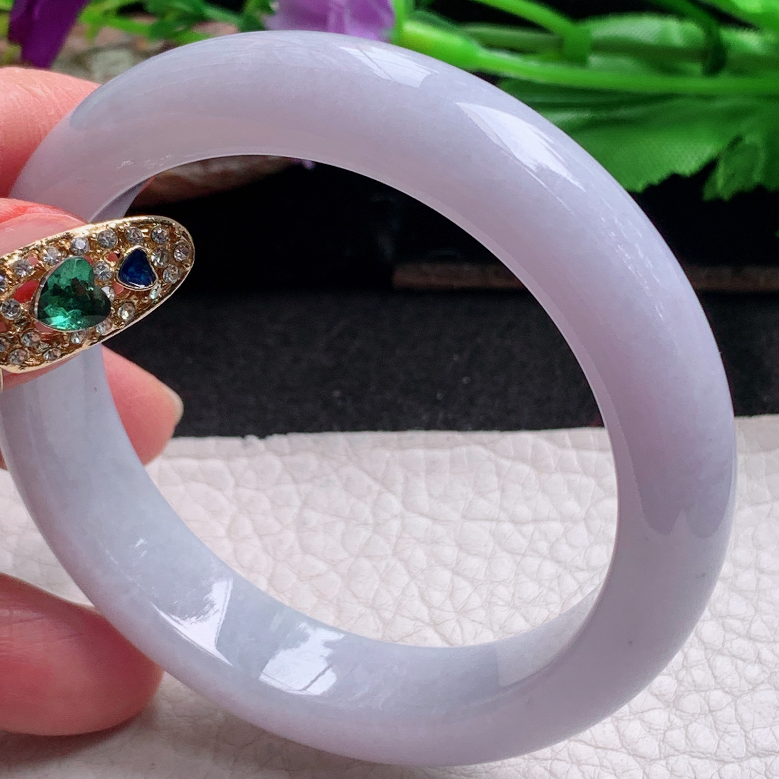 nr实拍53.5*12.5*8.3平安镯 天然缅甸翡翠a货手镯淡紫宽边正圈玉镯子