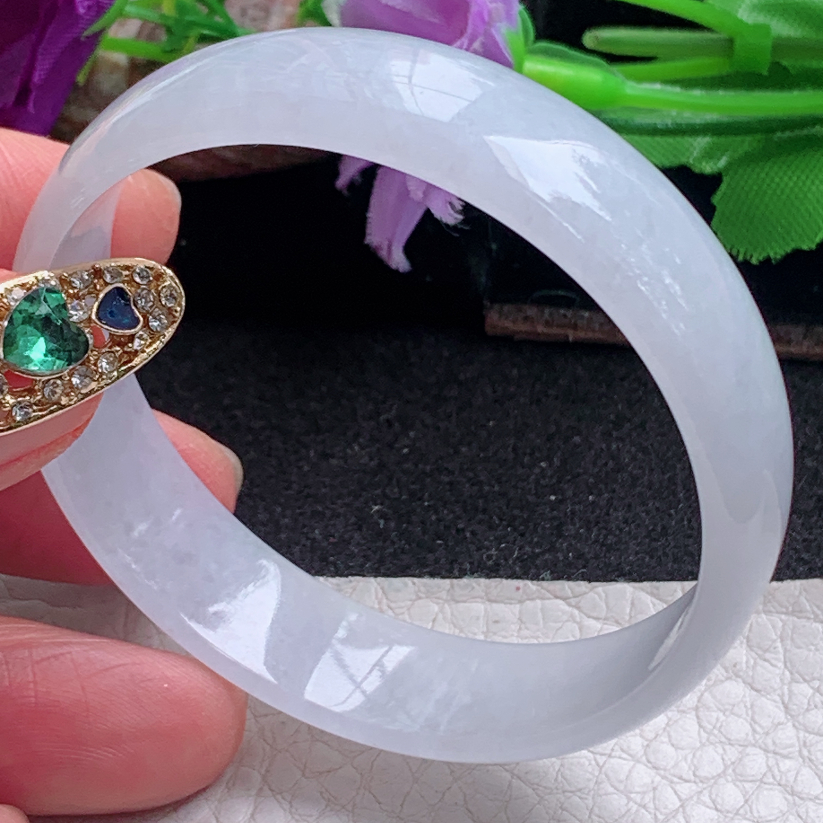 n小圈口50.5*13.9*4宽扁镯 特色天然缅甸翡翠a货手镯纯美宽边正圈玉镯子