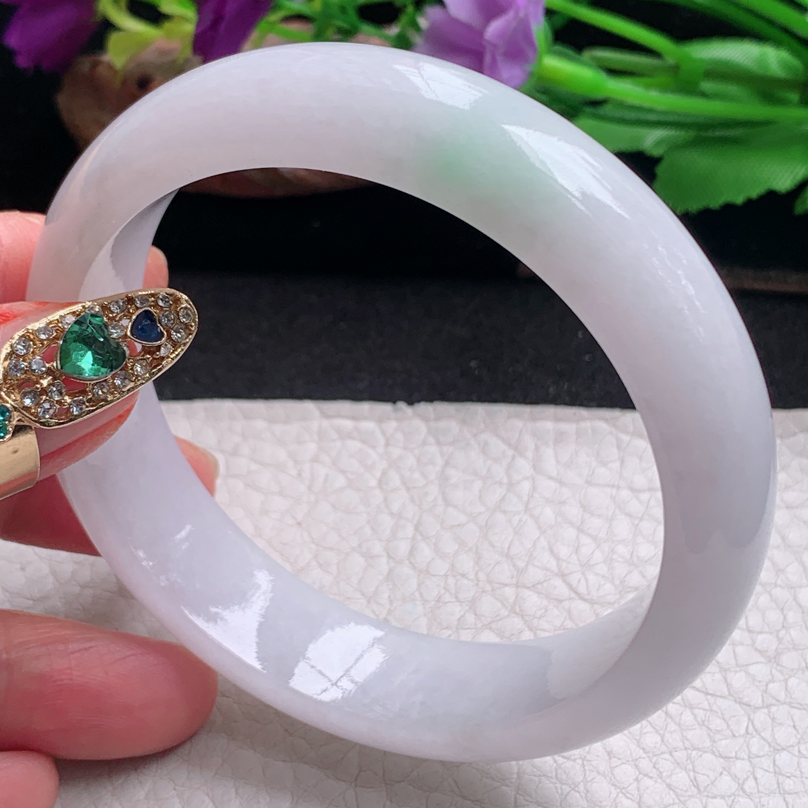 nr淡雅款59*14.8*8.3平安镯 天然缅甸翡翠a货手镯清新宽边正圈玉镯子