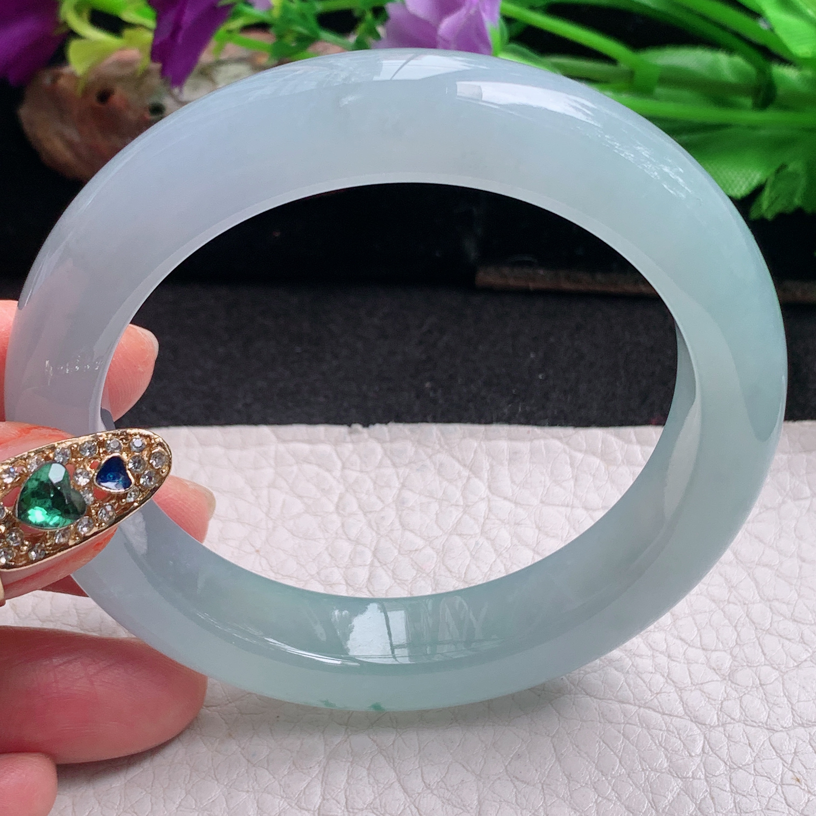 fx实拍57.5*12.3*10平安镯 天然缅甸翡翠a货手镯冰飘花厚装宽边正圈玉镯子