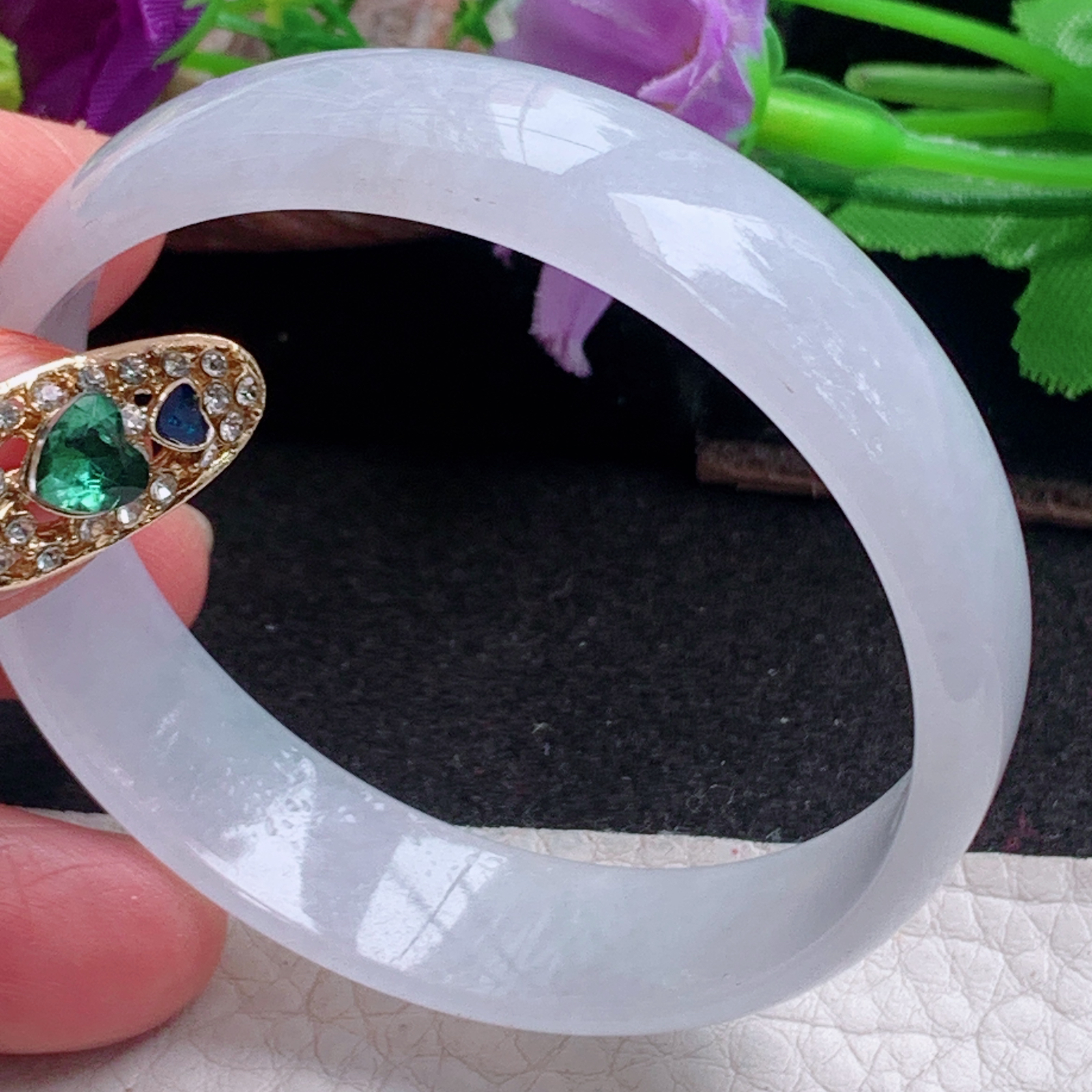 n小圈口50.5*13.9*4宽扁镯 特色天然缅甸翡翠a货手镯纯美宽边正圈玉镯子