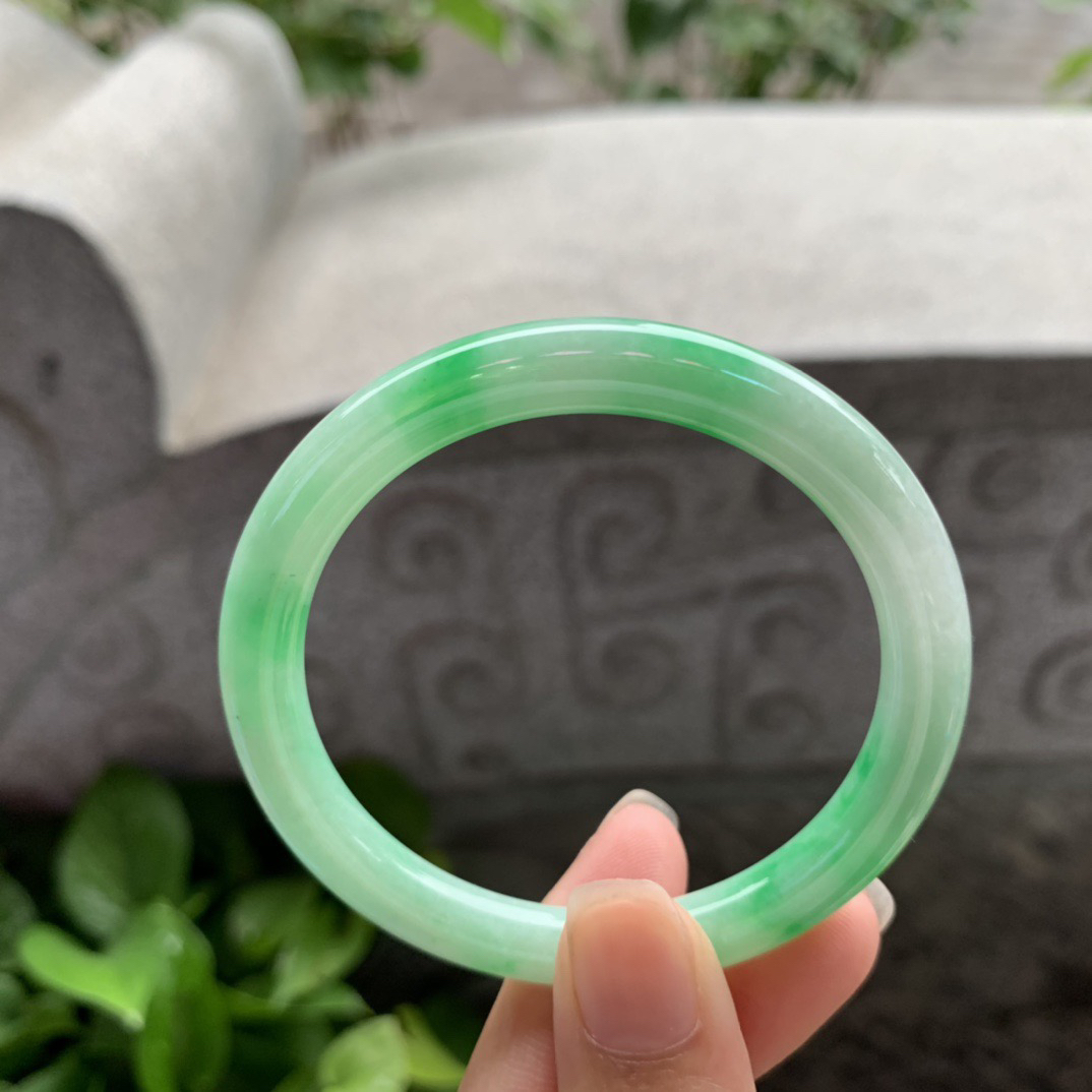小圈口 52.4-6.7【飘阳绿圆条手镯】圆条52 53可戴