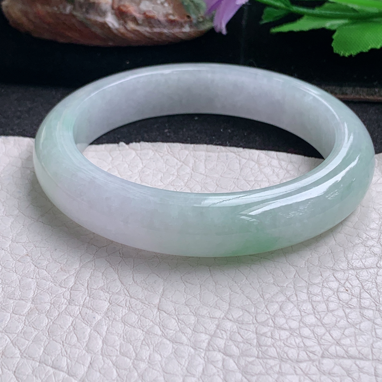 hy实拍56*12.2*8.8平安镯 天然缅甸翡翠a货手镯清新正圈玉镯子