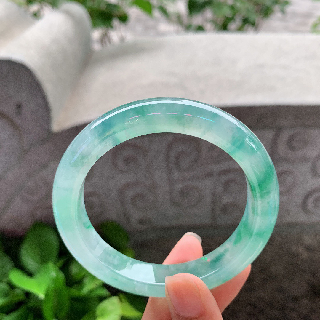 圈口 57-11.7-9.1【冰种飘绿花正圈手镯】正圈57 58可戴