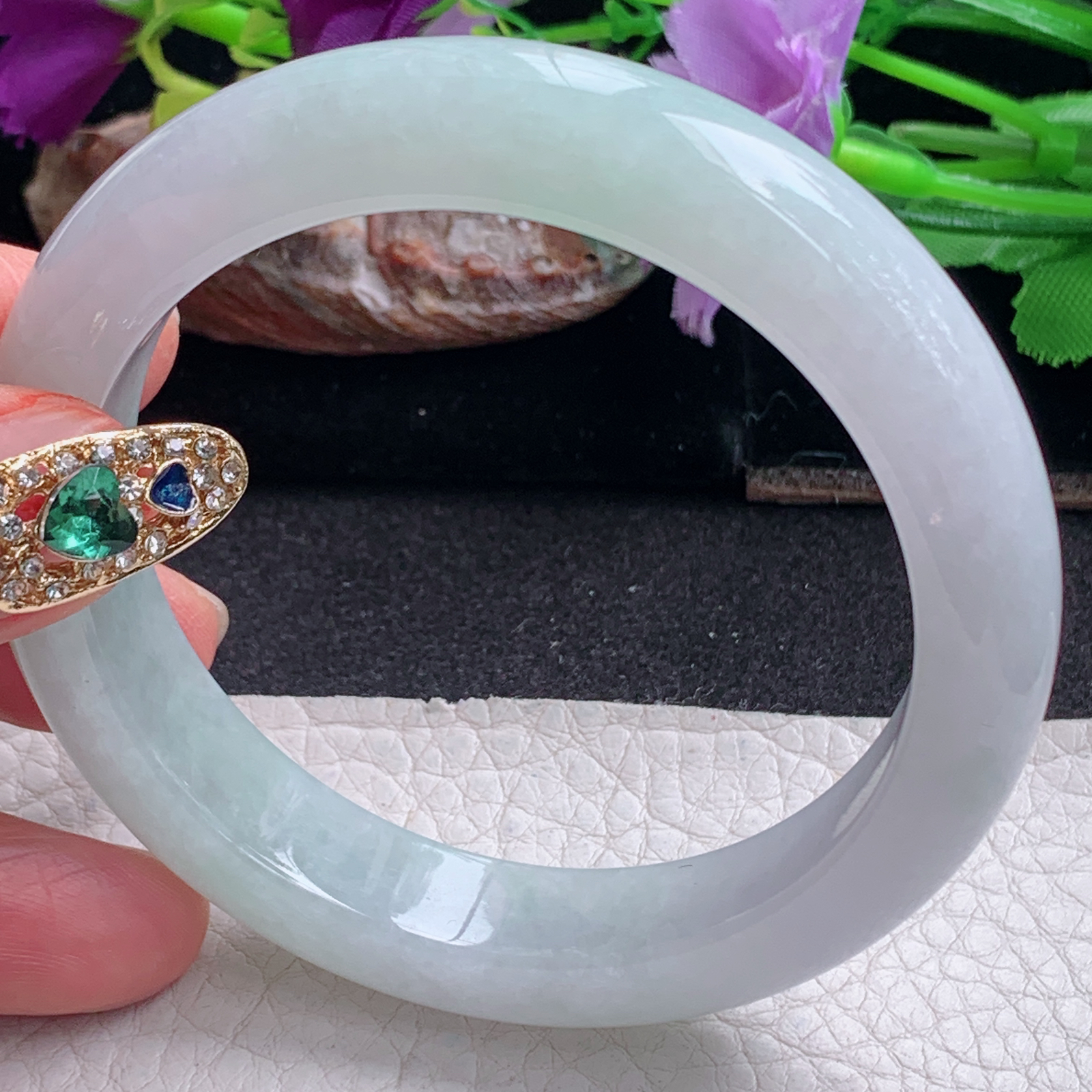 hy实拍56*12.2*8.8平安镯 天然缅甸翡翠a货手镯清新正圈玉镯子