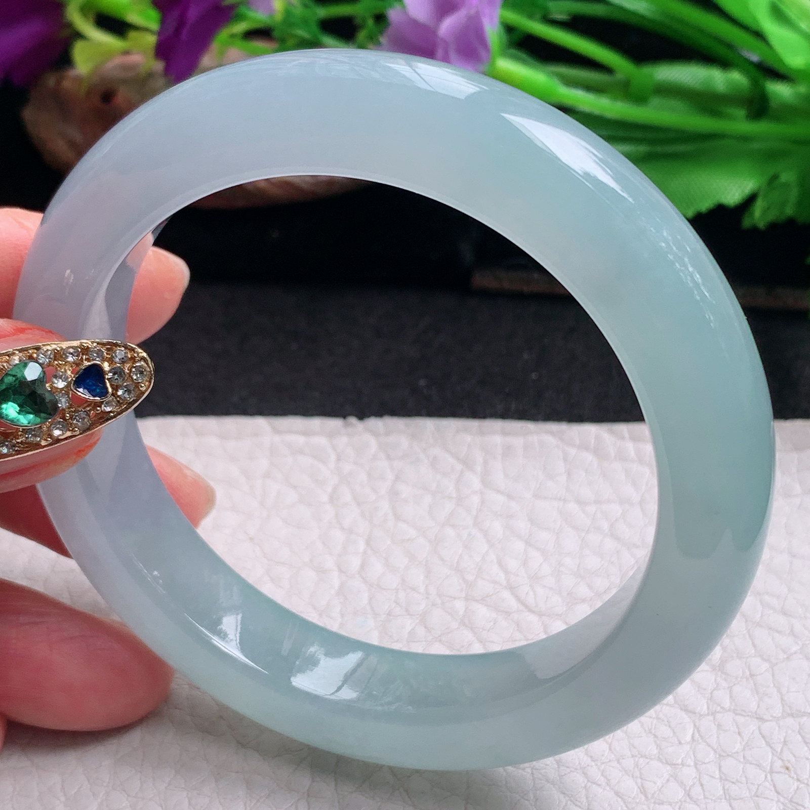 fx实拍57.5*12.3*10平安镯 天然缅甸翡翠a货手镯冰飘花厚装宽边正圈玉镯子