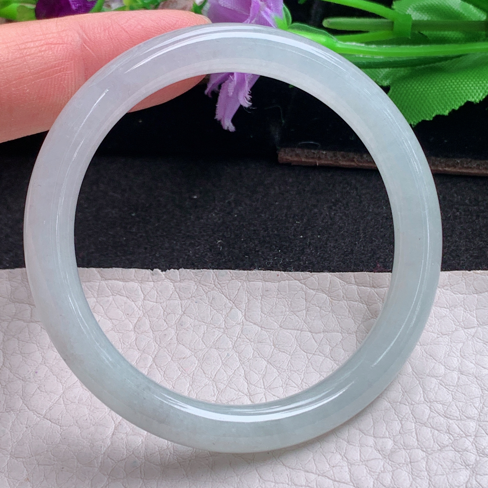 n小圈口52*7.6美人镯 天然缅甸翡翠a货手镯纯美圆条叮当镯