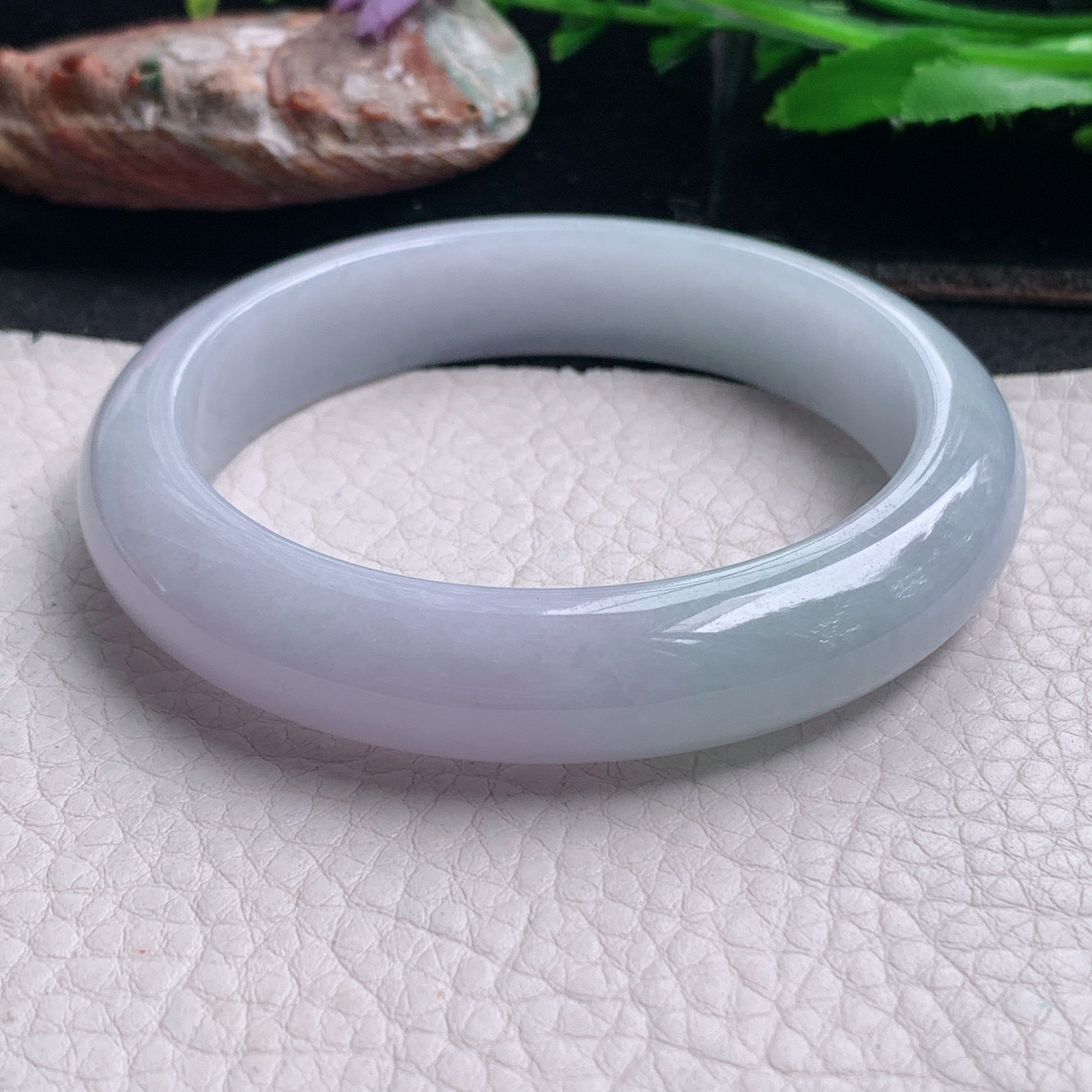 ee实拍57*12.5*9平安镯 天然缅甸翡翠a货手镯淡紫宽边正圈玉镯子