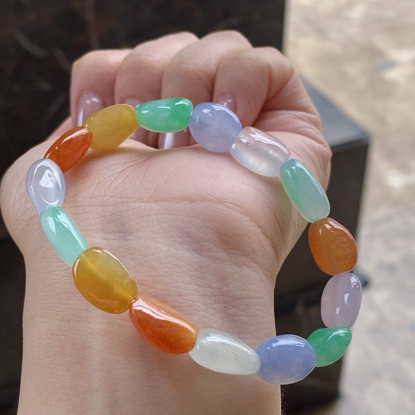 冰种彩色手串
颜色漂亮 种好水足